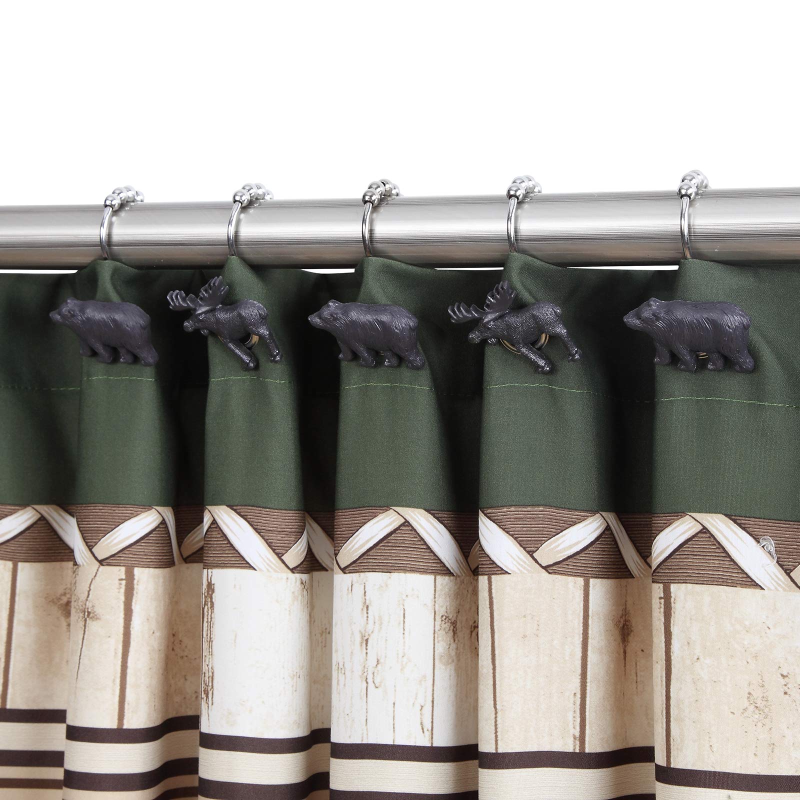 DS BATH Woodland Black Bear Shower Curtain Hooks,Lodge Bathroom Curtain Hooks,Decorative Animal Hooks for Shower Curtains,Set of 12