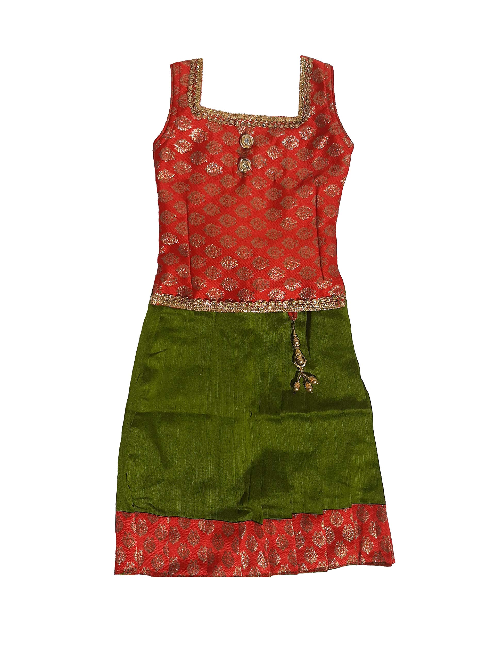 Ashwini Girl's Polyester Pattu Pavadai With Skirt