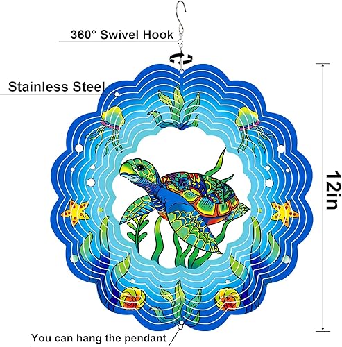 Miniatura 6 de Molinillos de viento de tortuga marina para exteriores, regalos de tortuga marina para mujeres, mamá, abuela y hombres, escultura de viento de metal