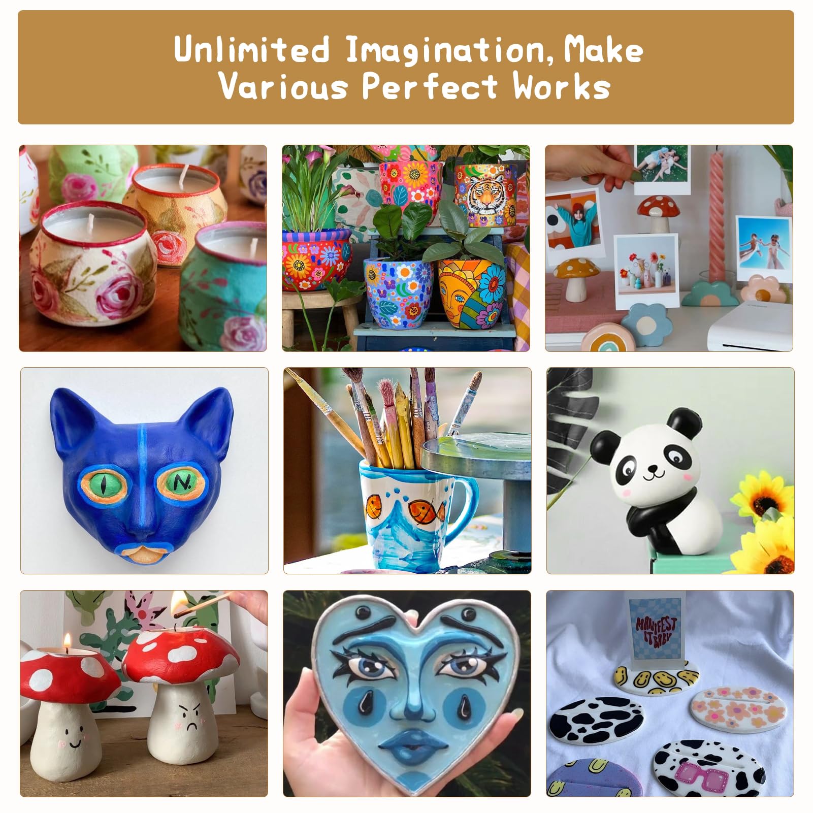 Air Dry Clay Kit for Adults,66 Pcs Beginners Pottery Kit,Craft Clay Kit Includes 4.4Lbs Air Dry Clay,Tools, Paints,Brushes,Gloss Varnish,Sand Papers,Non-stick Rolling Pin,Storage Bag,Christmas Gift