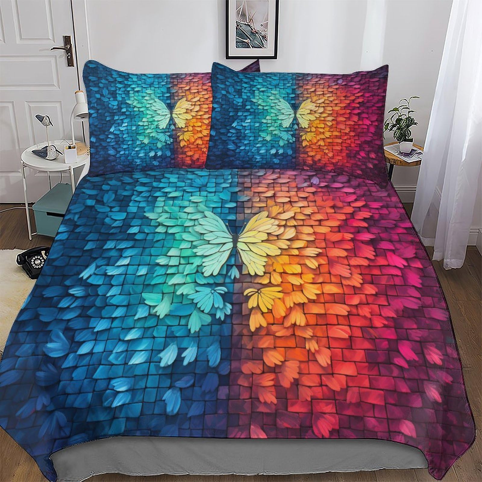 Parures de lit papillon bicolor 220x240cm avec taies d'oreiller pour housse de couette king