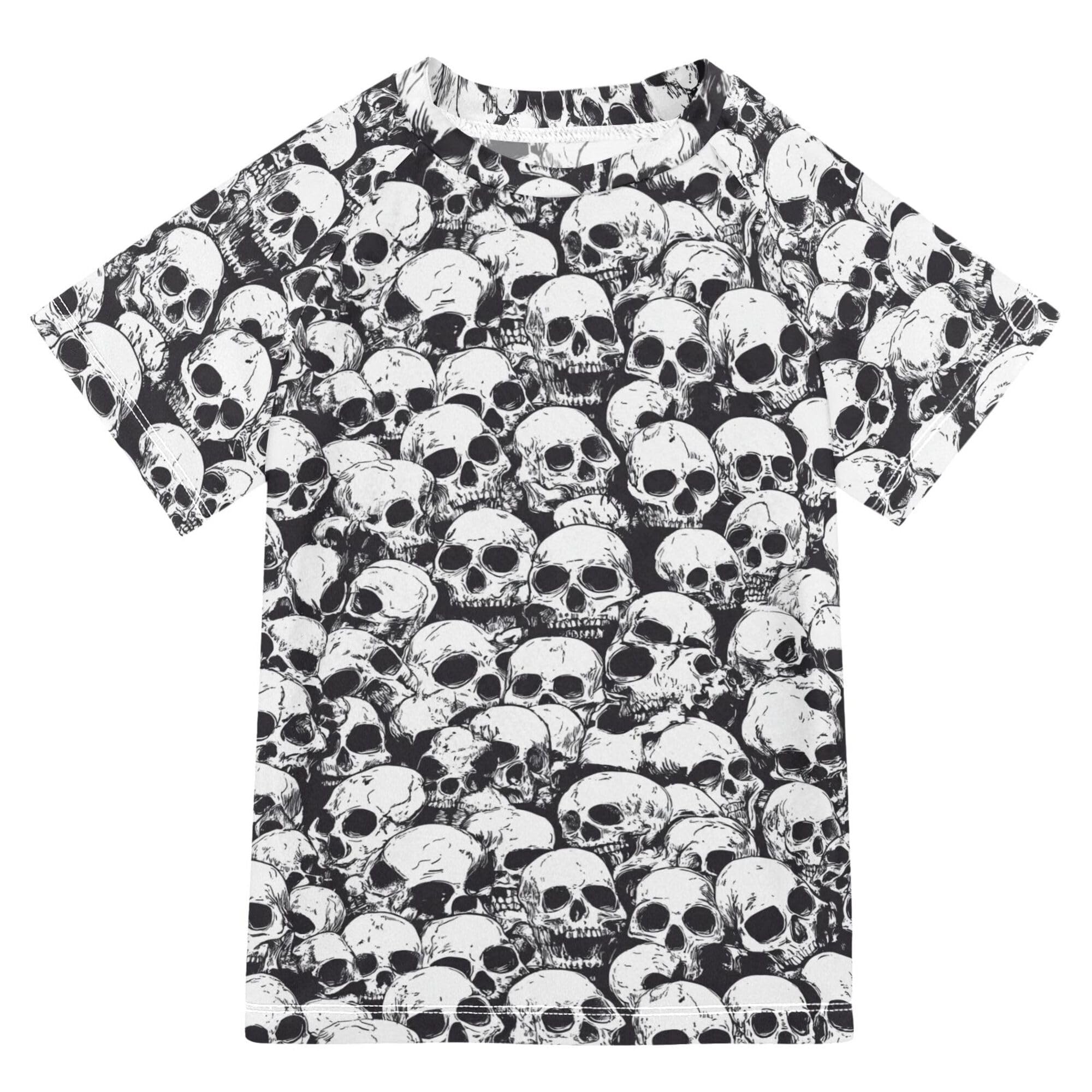 Retro Funny Skulls Boy Bathing Suit Sun Protection Kids Rash Guard Swim Girls Swimwears T Shirts for Teen Boys 4T