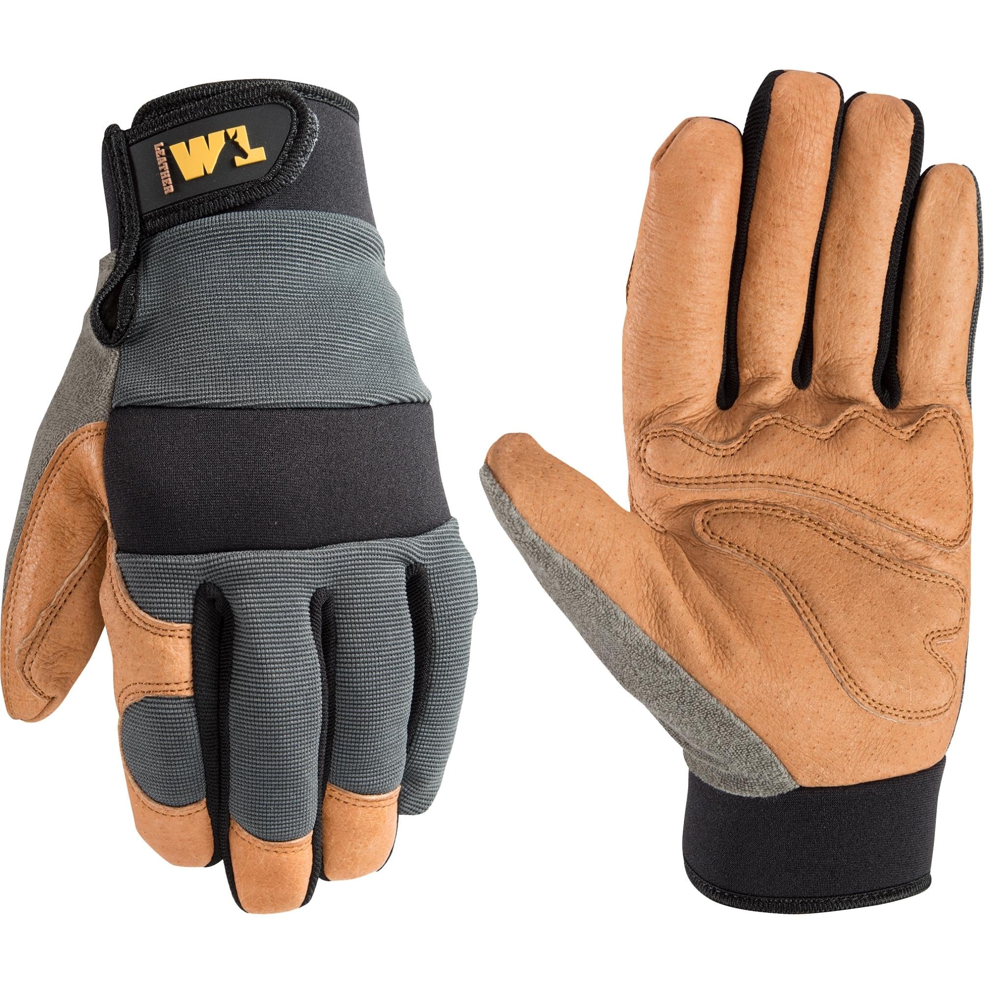 Men's Heavy Duty Leather Palm Hybrid Spandex Work Gloves, Medium (3236M), Gray