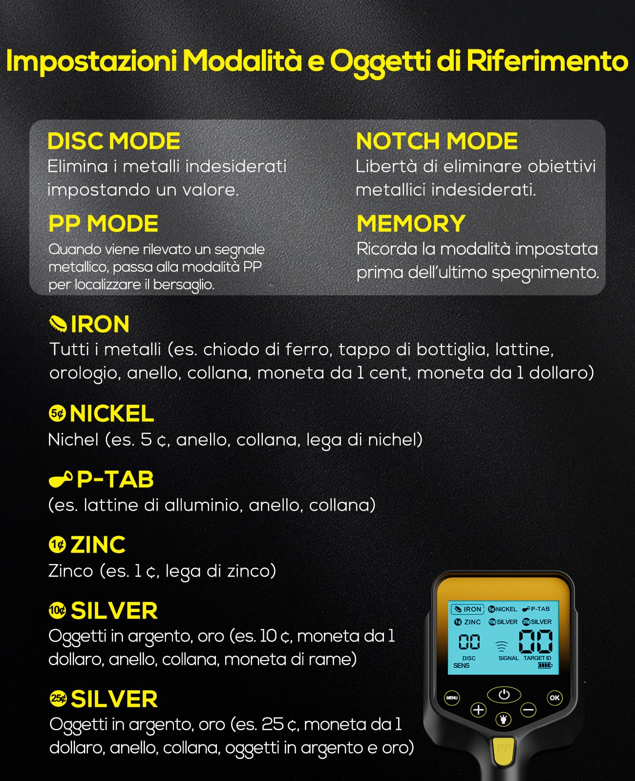Metal Detector Professionali - 2000mAH Ricaricabile Metal Detector Oro per Adulti con Display LCD, Alta Precisione, Bobina di Ricerca IP68 Impermeabile da 10", Pieghevole e Retrattile