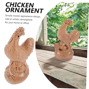 トリ　鶏　人形　木彫　手描き　置物　インテリア　工芸品　美術品　A3368 お座り ニワトリさん [2] Mサイズ ウェルカム人形 鶏 鳥 木製