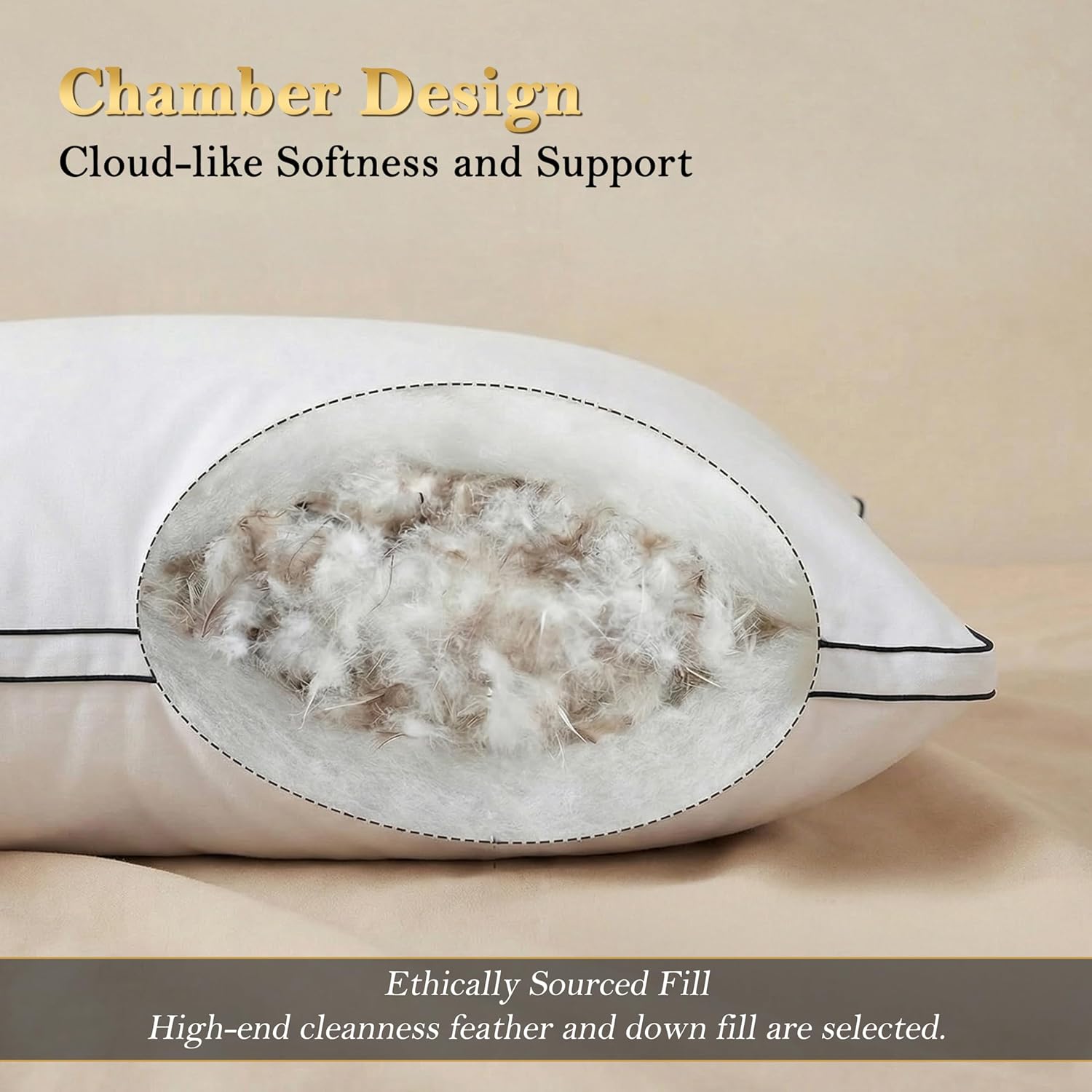 Feather Pillows King Size Set of 2 Goose Down Pillows with 100% Breathable Cotton Cover, Hotel Collection Bed Pillows for Sleeping, Soft Support for Back, Stomach and Side Sleepers - Image 3