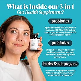 Nuven Naturals All-in-One Gut Health w/Probiotics, Prebiotics, Digestion-Supporting Herbs, and Adaptogens - Leaky Gut Repair Formula to Support Gut Lining, Aid in Digestion, and Promote Good Bacteria
