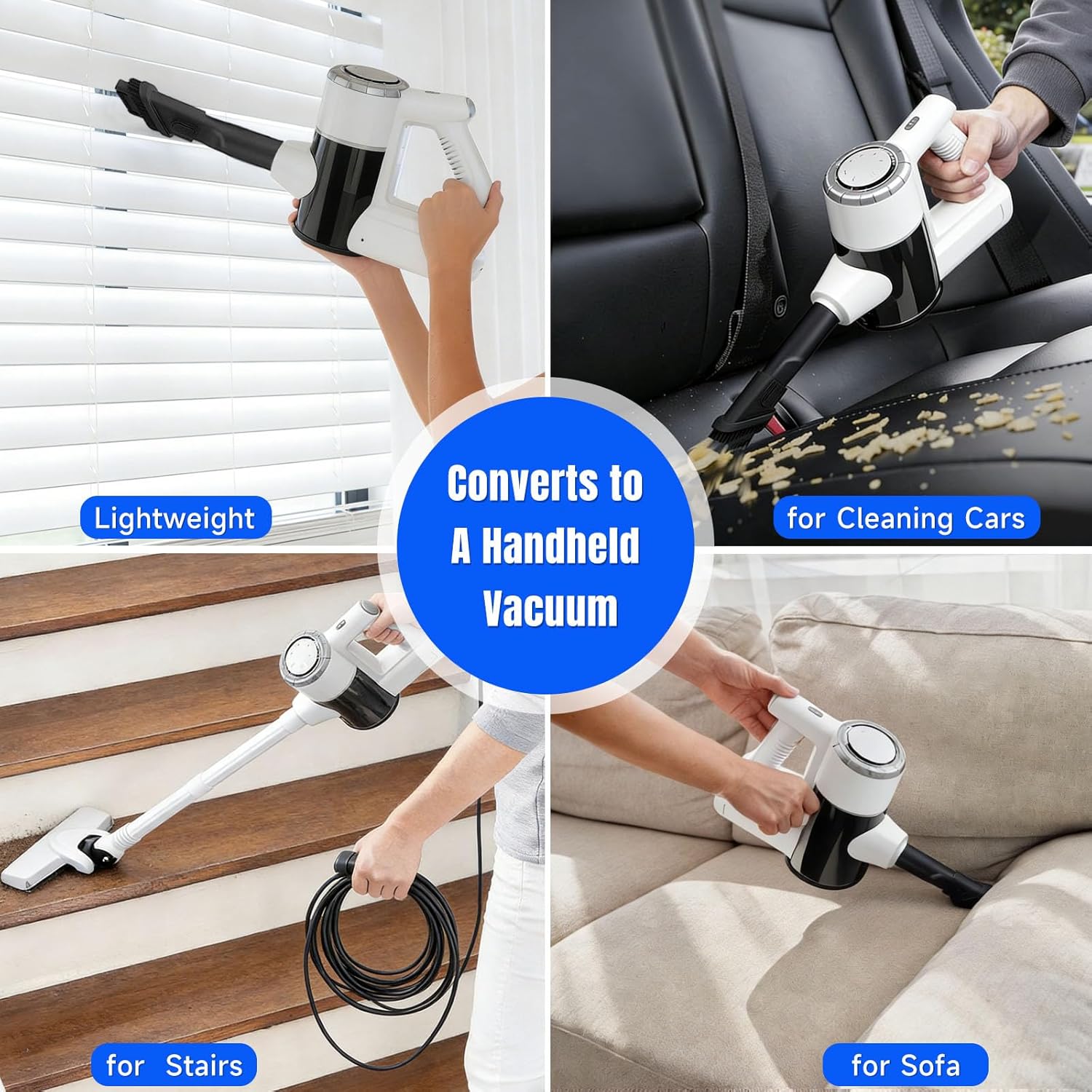 33FT Extra-Long Power Cable Corded Stick Vacuum Cleaner, 600W Powerful Suction Lightweight 2-in-1 Handheld Vacuum, 1.5L Dust Cup, Washable HEPA Filter, Corded Vacuum for Hard Floors, Tiles