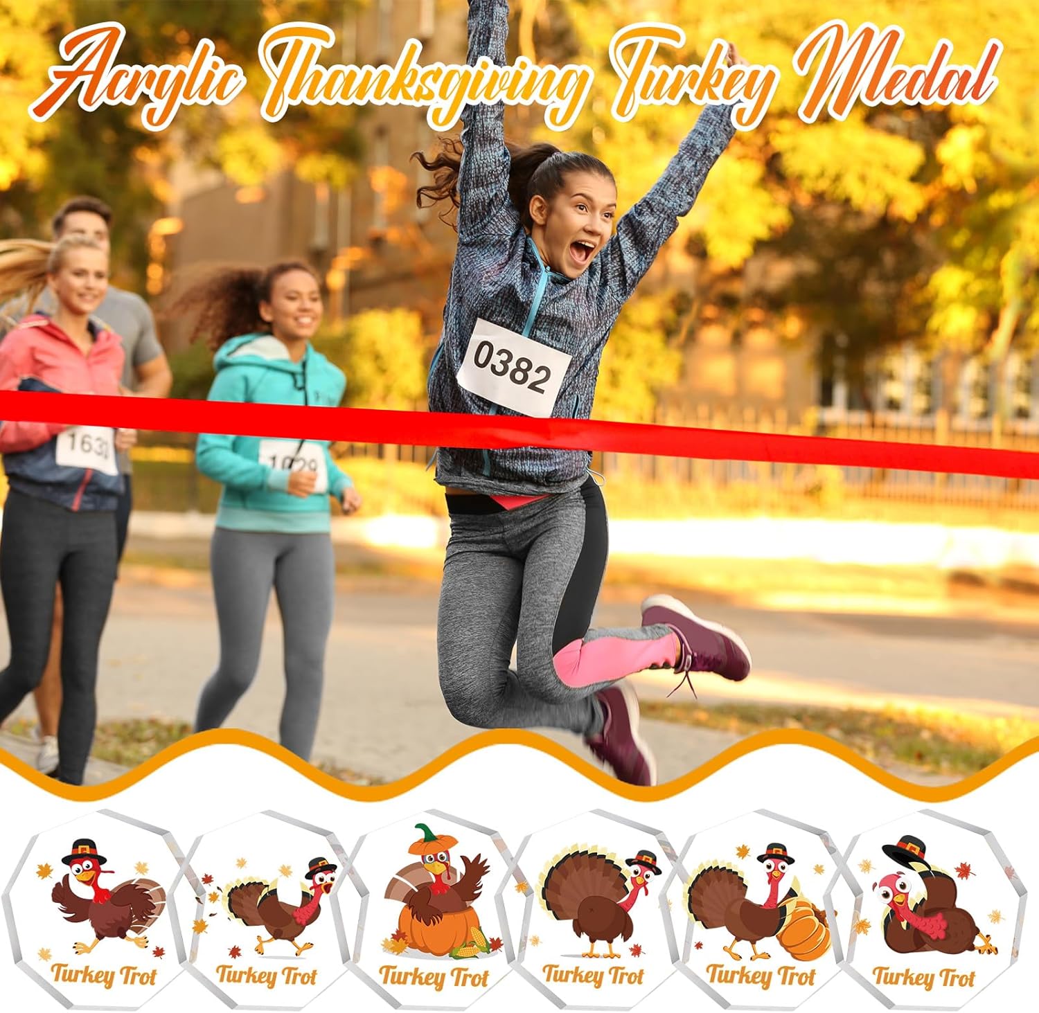 Liliaafar 6 Pcs Thanksgiving Turkey Trophies 4.7 x 4.7 Inch Acrylic Turkey Trot Trophy Funny Fall Recognition Awards for Holiday Thanksgiving Favors Fall Awards Decorations