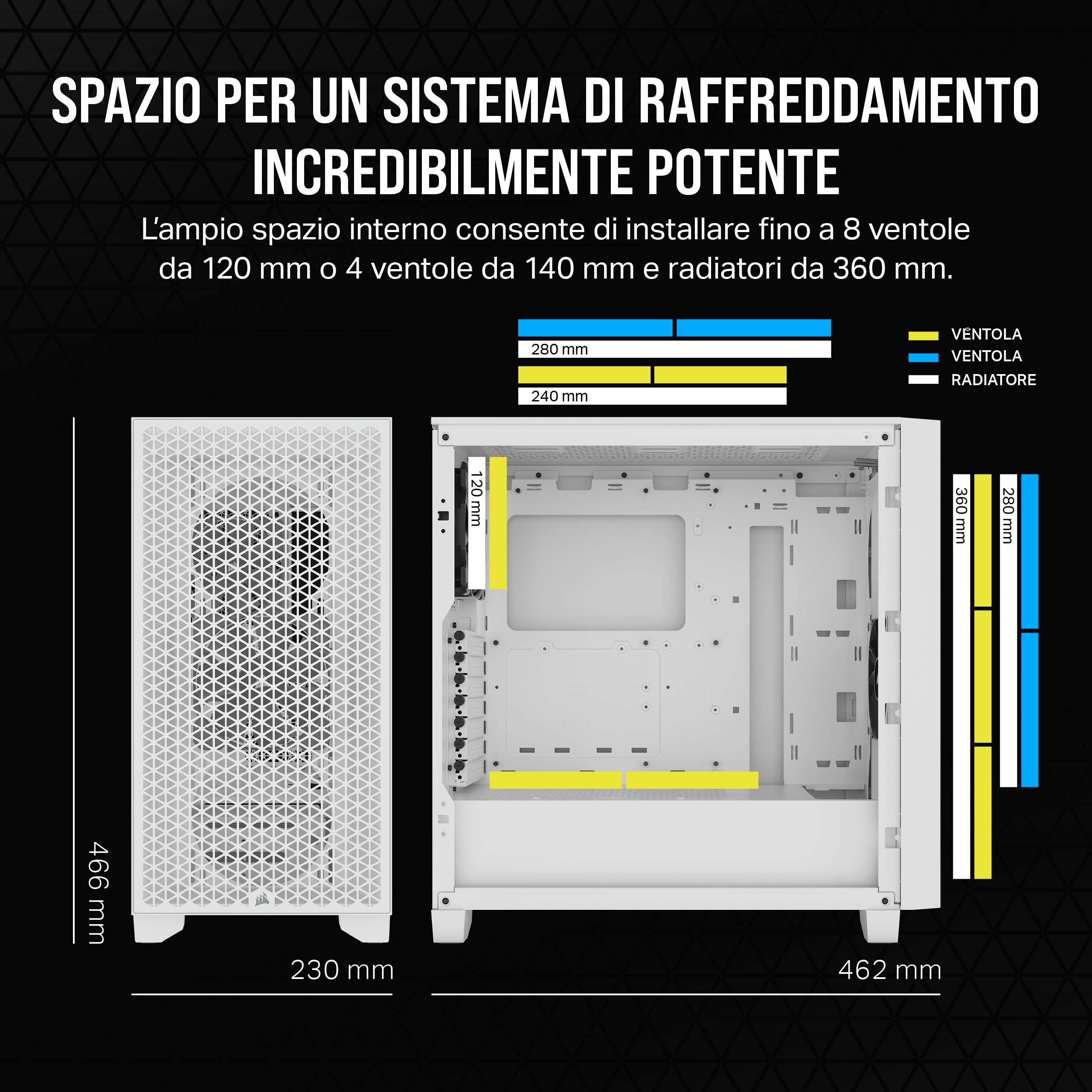 CORSAIR 3000D AIRFLOW Case per PC Mid-Tower – 2 Ventole SP120 ELITE - Supporto di GPU a Quattro Slot – Spazio per Alloggiare Fino a 8 Ventole da 120 mm – Design con Flusso D’aria Elevato – Bianco