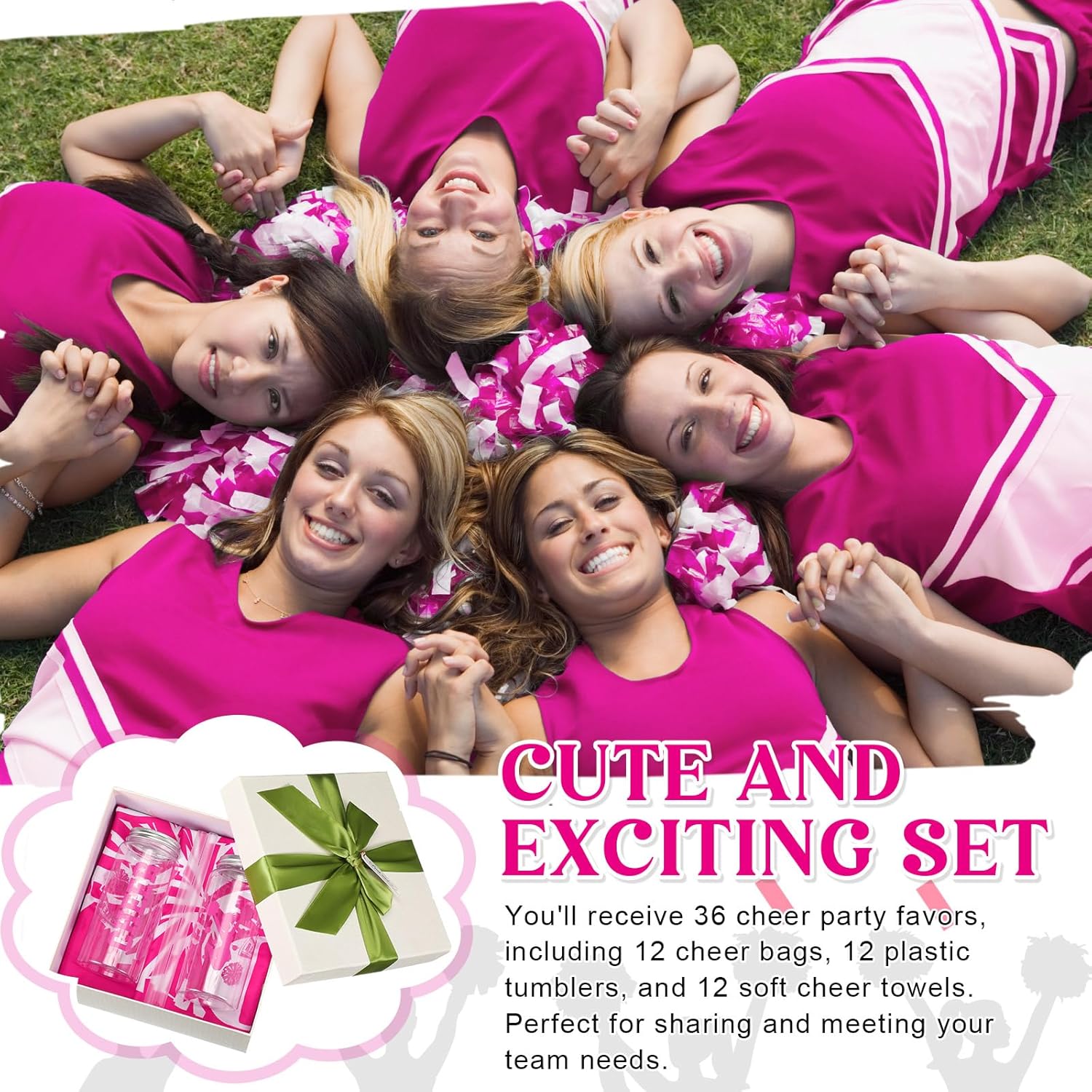 12 Set Gifts Bulk for Cheerleading Including Cheer Drawstring Bags Cheerleader Tumbler Cups with Lid and Straw Cheerleading Cooling Towels Gifts for Team Competition Party Favor(Rose Red)