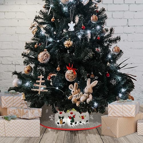 Miniatura 5 de Collares de árbol de Navidad para árboles artificiales con gnomos de Navidad, falda de árbol de Navidad como cubierta base con patrón de gnomos de