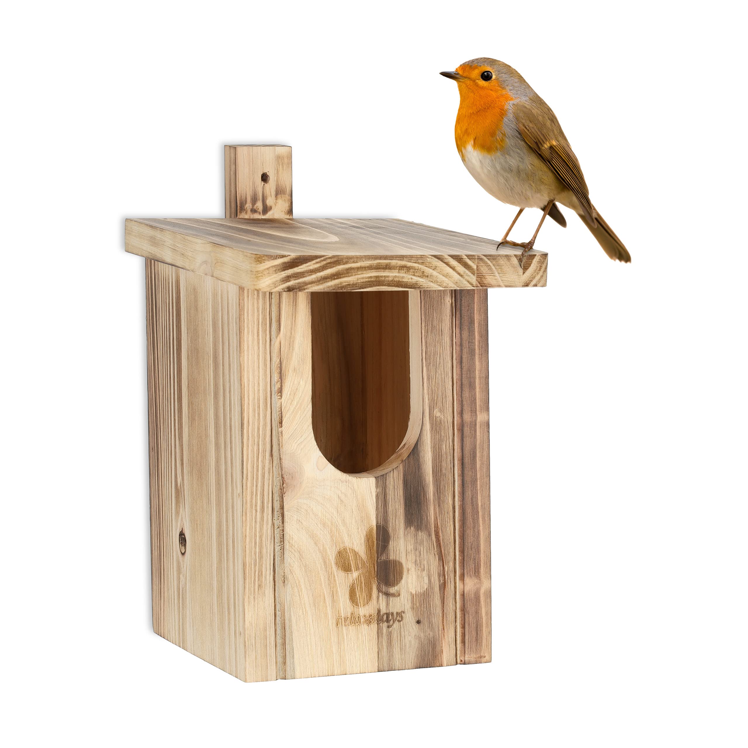Relaxdays Caseta Nido Pájaro Colgante, Casa Anidación Aves Madera, Pajarera Agujero Entrada 95x55 mm, Natural