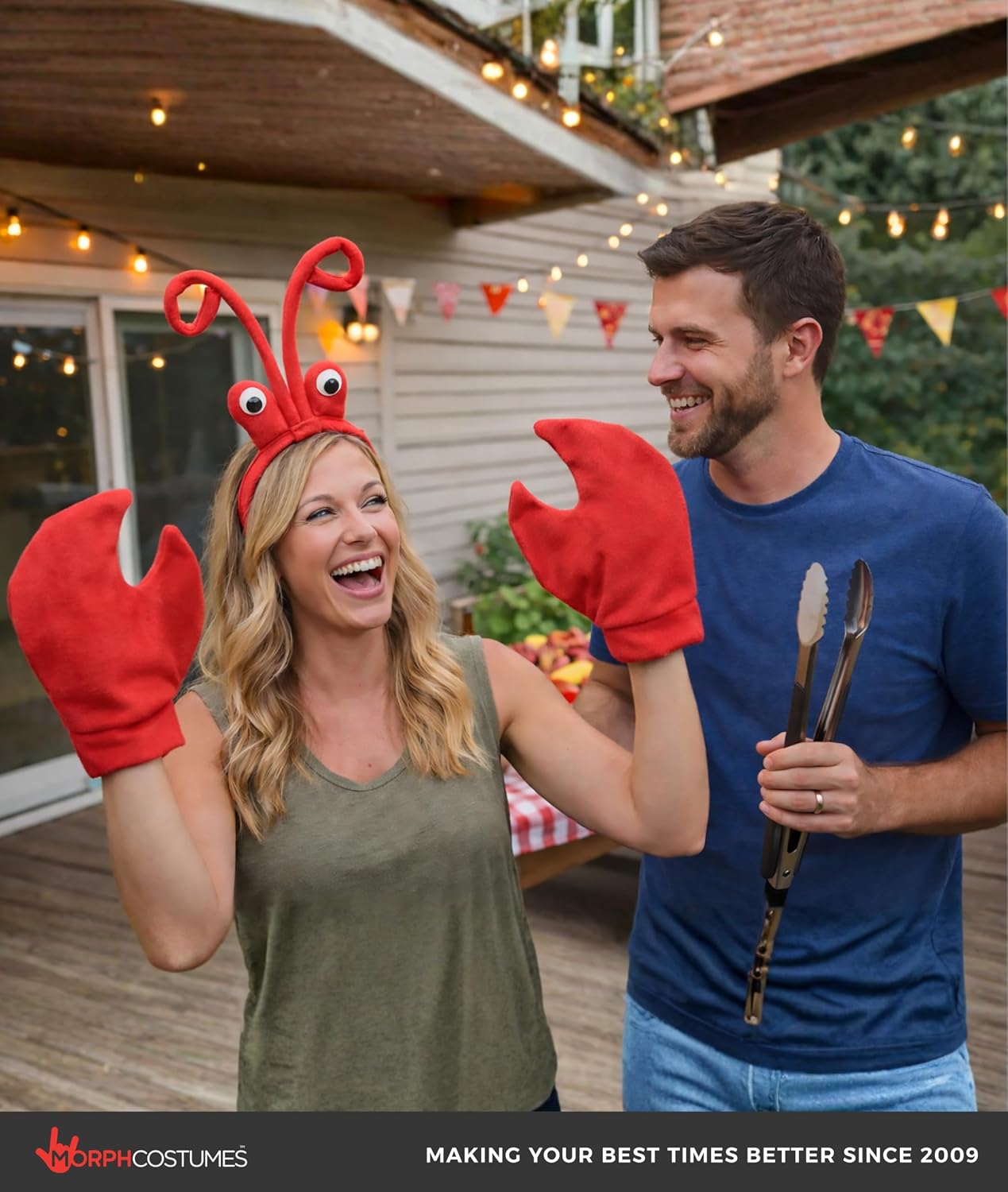 Morph - Lobster Headband with Eyeballs, Adult Crab Costume Women and Men, Crawfish Red Headband and Claws, Crab Gloves Crawfish Hat Lobster, Sea Animal Lobster Costume Adult, One Size