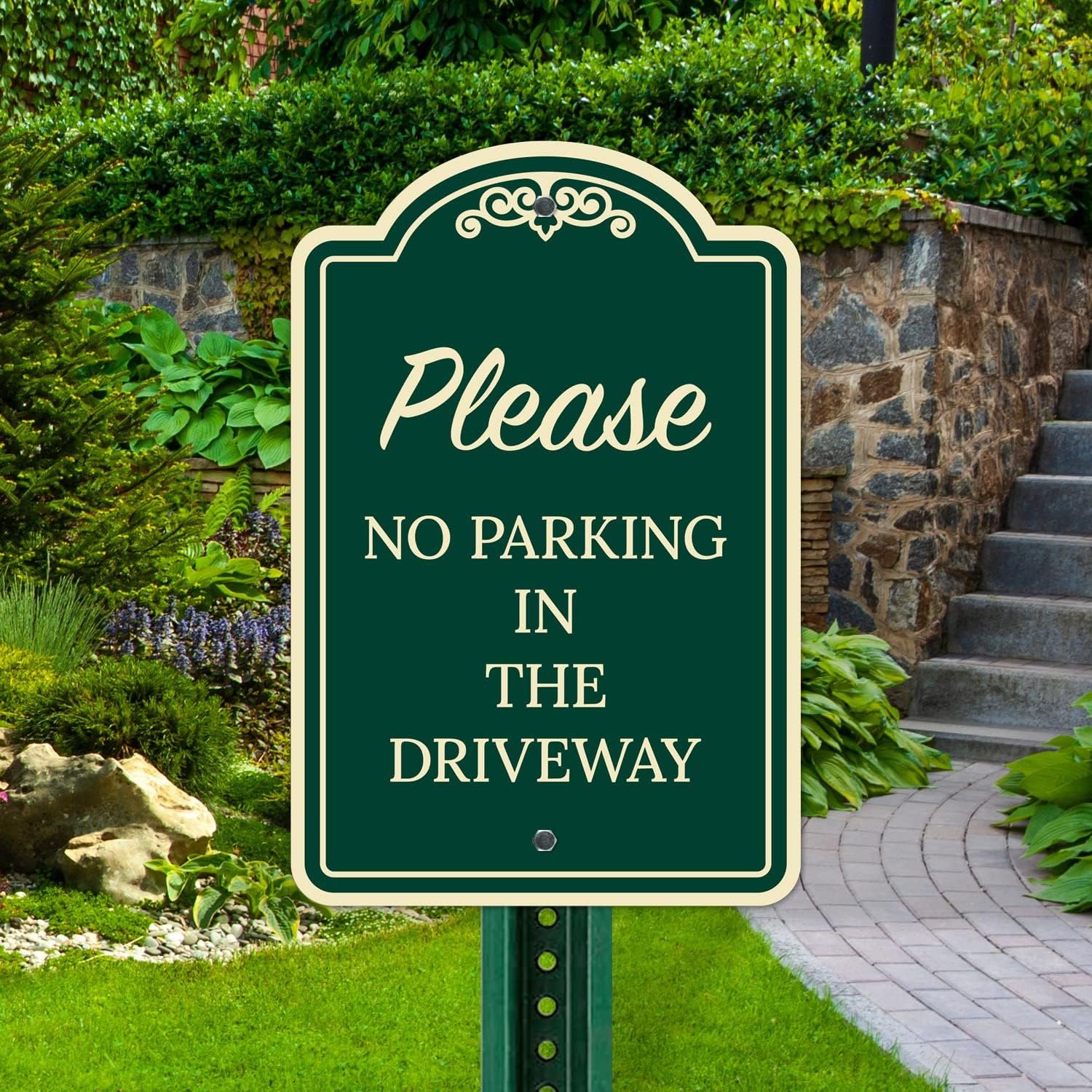 Please No Parking in Driveway Décor Sign, Green Dark, 12x18 Inches, ACM, Fade Resistant, Made in USA