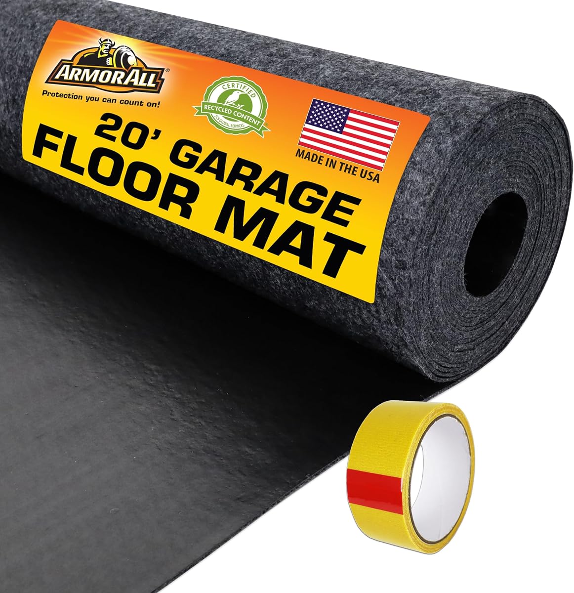 Armor All Garage Floor Mat (20' x 7'4"), suelo de garaje impermeable, absorbente, almohadilla de garaje resistente a derrames de aceite de primera calidad, duradero, protege las superficies (incluye cinta de doble cara) (hecho en EE. UU.)