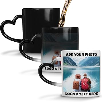 كوب صور حساس للحرارة مخصص ، مقبض قلب صورة - 11 OZ - أضف صورة ، شعار ، صورة أو نص ، ماجيك مخصص لتغيير القدح ، هدايا لأمي ، لها ، له