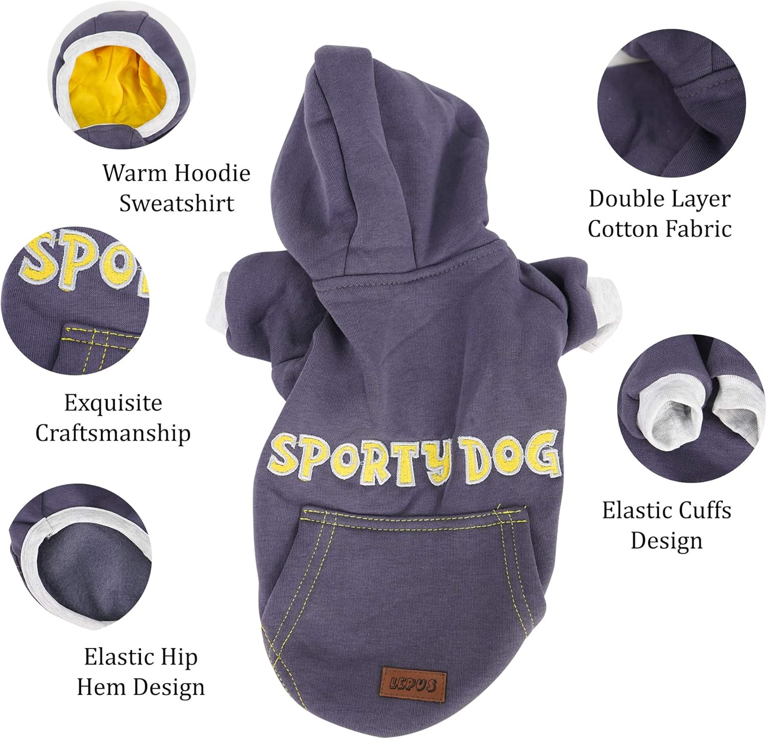 SussexHome Pets XL Dog Hoodie for Extra Large Dogs - Cute Dog Clothes Washable Dog Hoodie - Full Coverage Dog Sweater Hoodie - Dark Gray