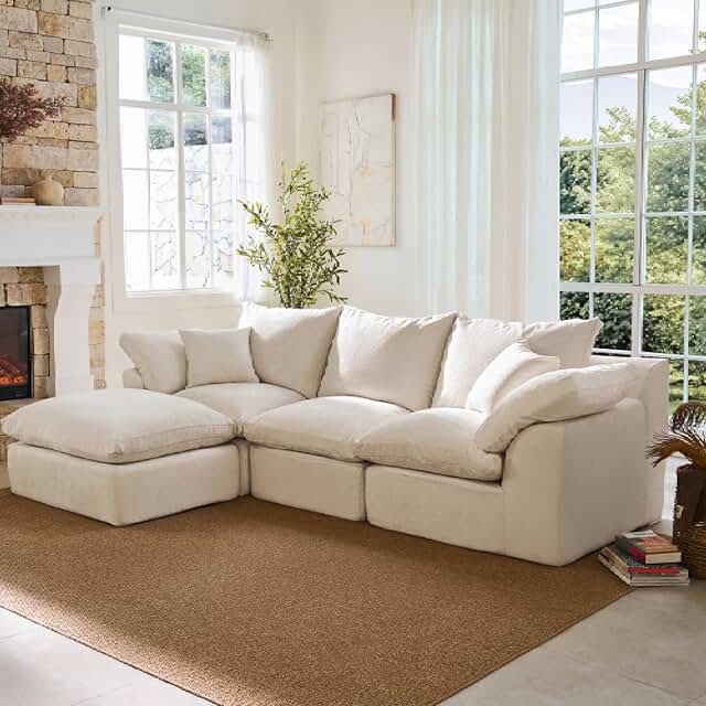 Luxury High Back Cloud Couch, Premium Chenille Tall Boneless Couch, L Sh...