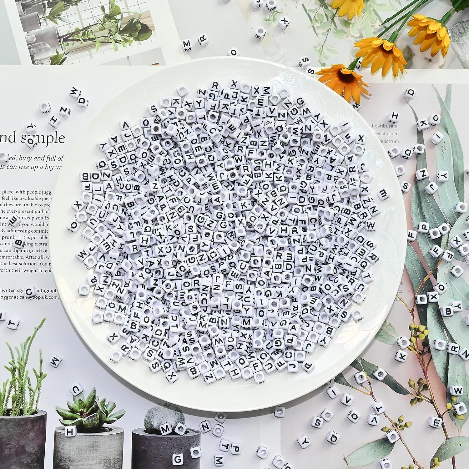 Amaney 800pcs White Letter Beads Square 6mm for Jewelry Making DIY Necklace Bracelet image 3