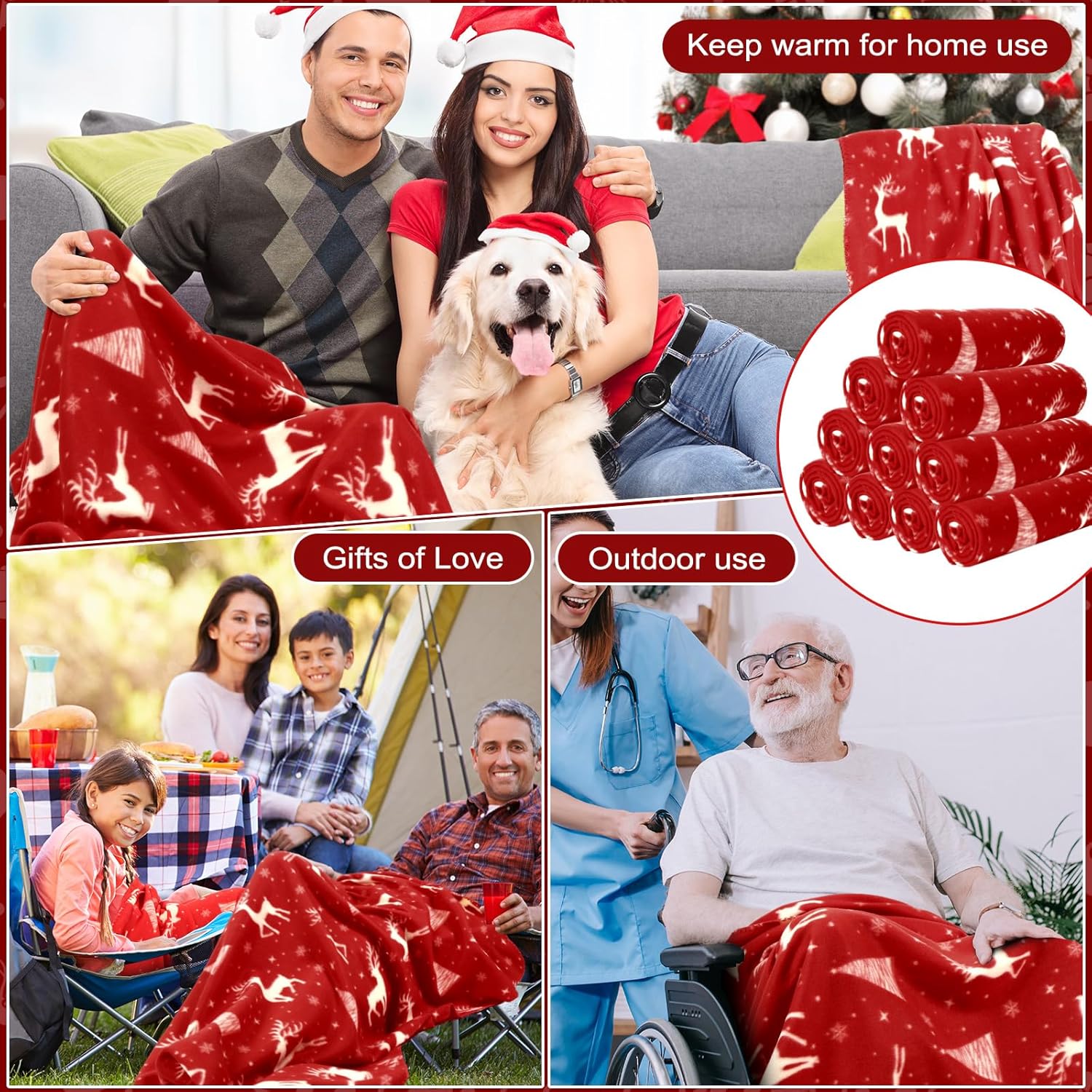 Preboun 24 Pack Bulk Christmas Soft Fleece Blankets 50 x 60 Inch Bulk Lightweight Warm Fleece Throw Blankets for Pet Bed Sofa Couch Office Wedding Gifts Travel (Deer) - Image 5