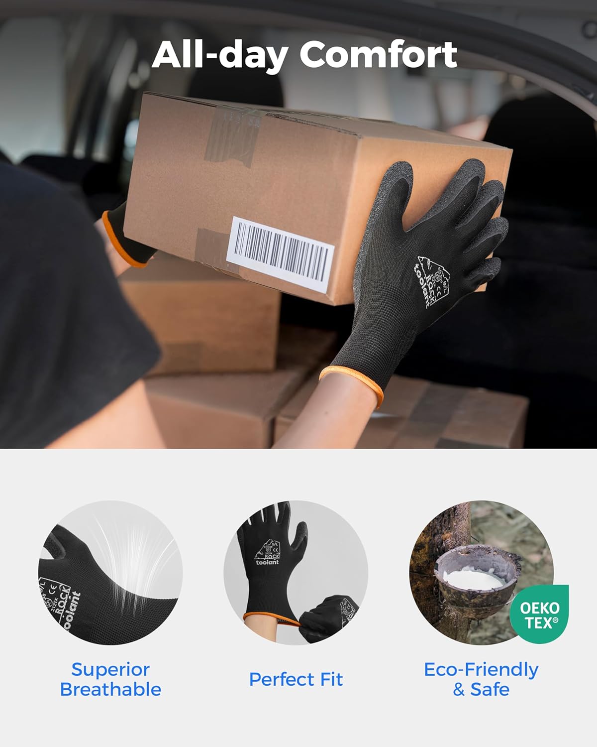 toolant Crinkle Latex Work Gloves Bulk, Rubber Coated Safety Work Gloves for Men and Women, 12 Pairs for Construction, Gardening, Warehouse (Gray, Large) - Image 6