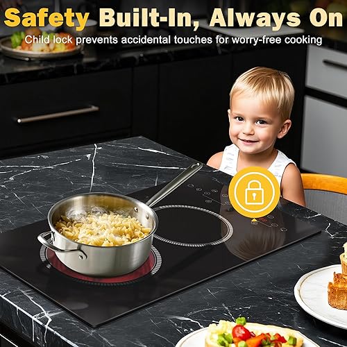 Miniatura 4 de Estufa eléctrica de 2 quemadores, estufa eléctrica de 12 pulgadas, estufa de encimera de doble quemador de 120 V de 2000 W con temporizador y ajuste