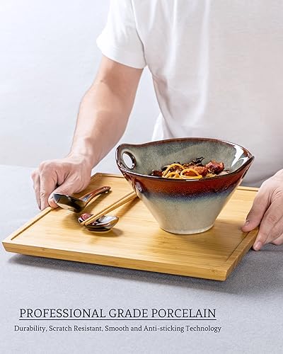 Miniatura 3 de HENXFEN LEAD Juego de 2 Tazones Japoneses para Fideos Ramen de 30 Oz - Tazones Grandes de Porcelana para Ensalada con Palillos, Cucharas de Sopa y