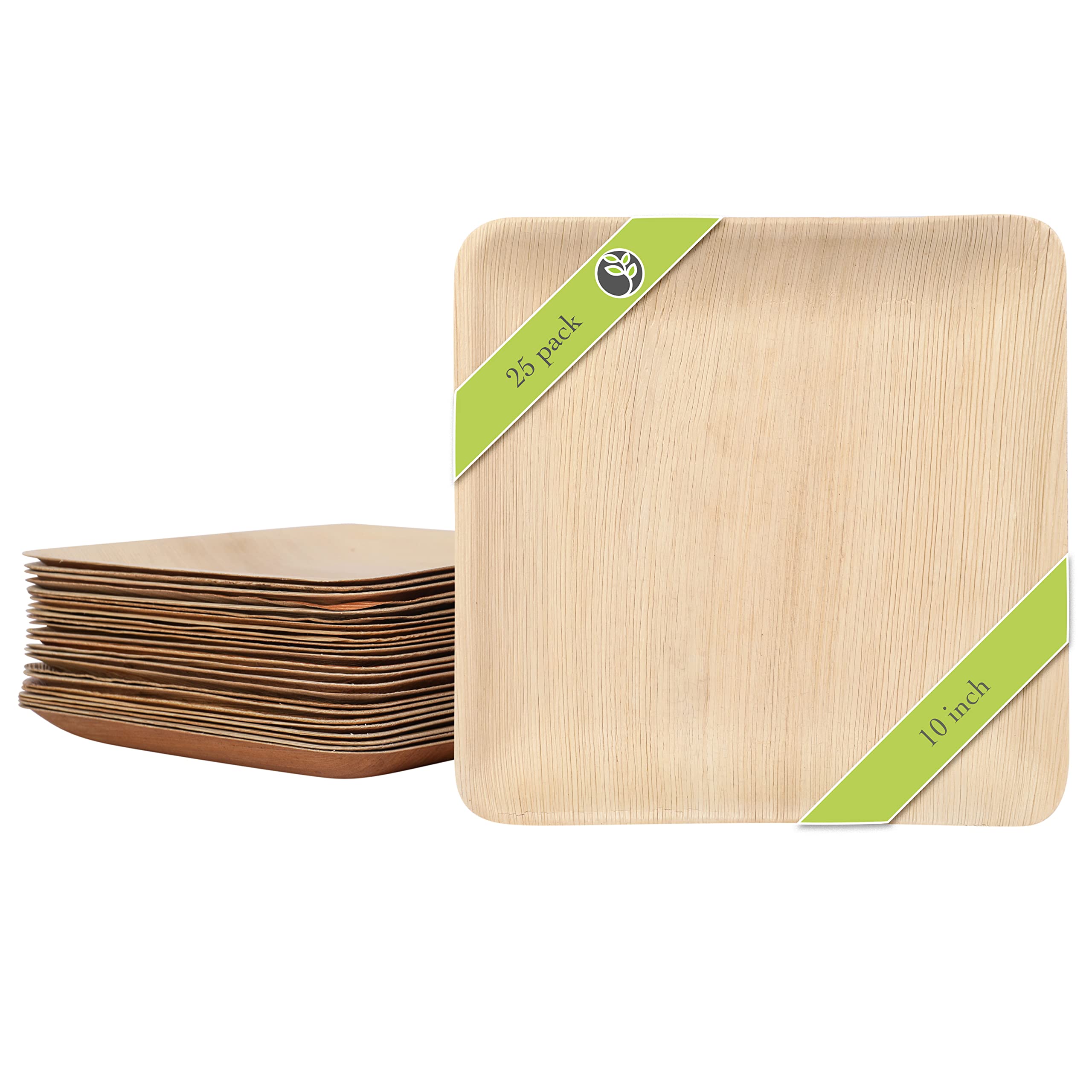 Naturally Chic Compostable Biodegradable Disposable Plates - Palm Leaf 10” Square Small Dinnerware Set - Eco Friendly, Bamboo Style Alternative - Party, Wedding, Event Plates (25 Pack)