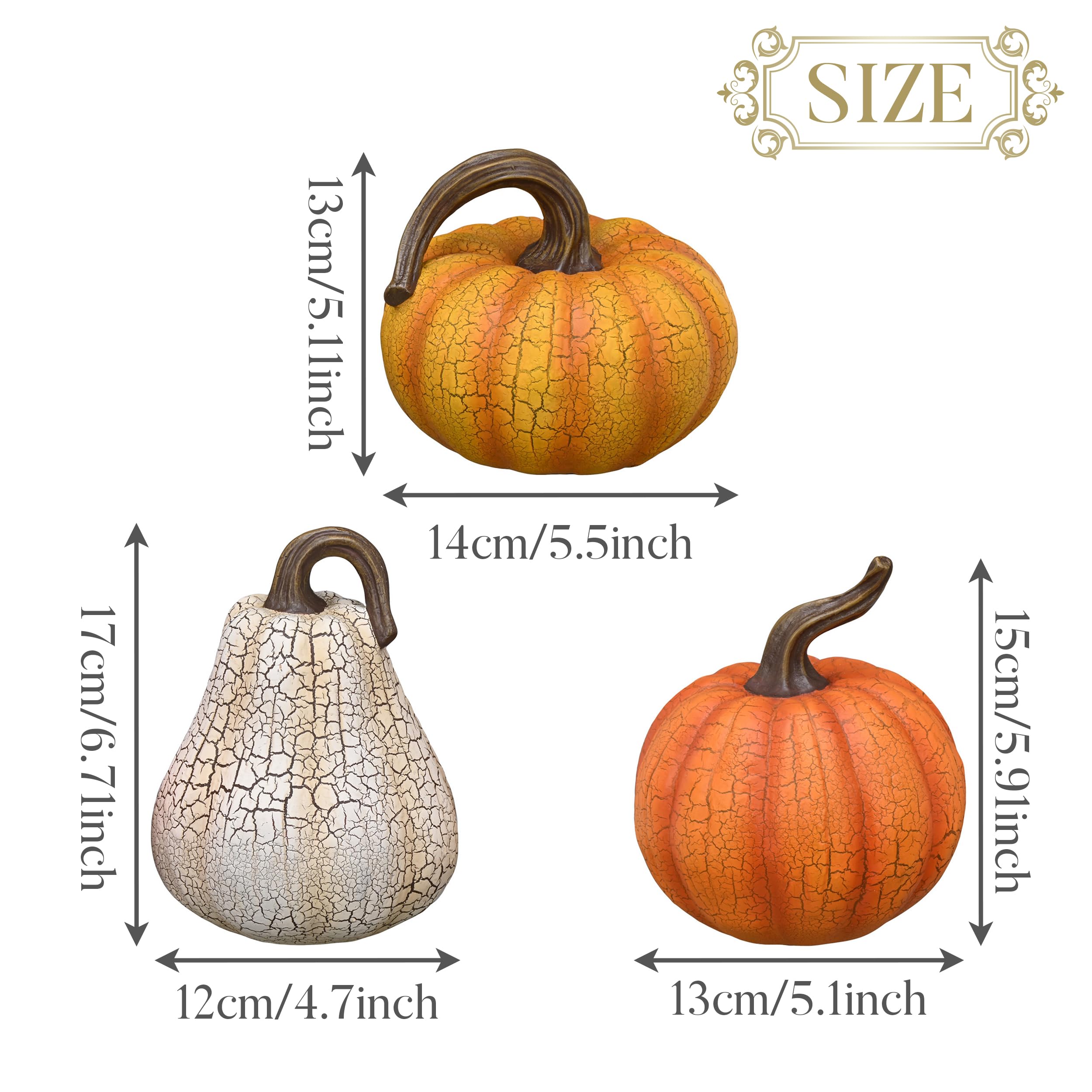 Valery Madelyn Juego de 3 figuras de calabaza agrietadas para decoración de otoño, para Acción de Gracias, otoño, cosecha de Halloween, mesa, decoración del hogar