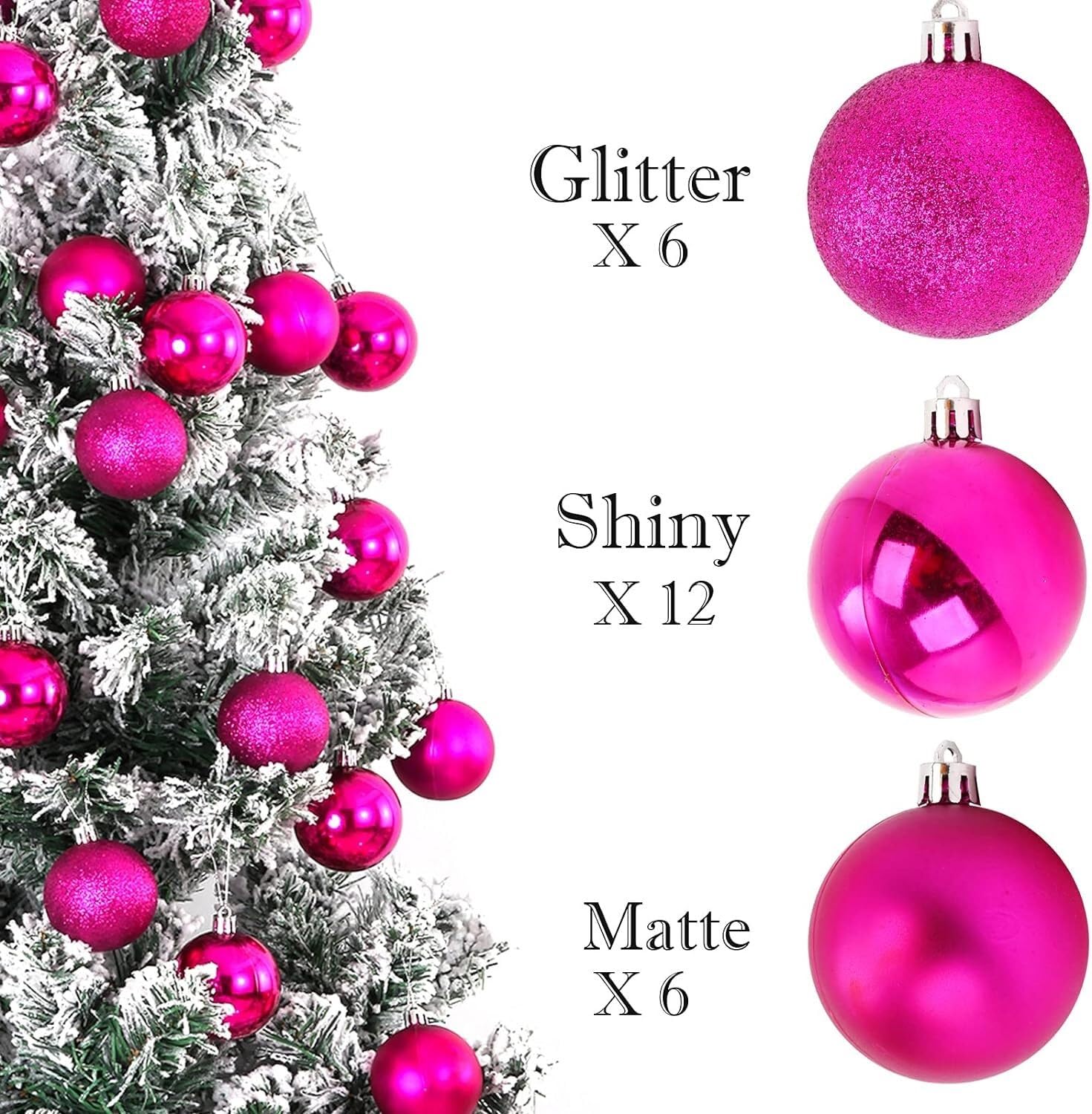 Bolas Arbol de Navidad 24 Uds Bolas De Navidad Adornos para Decoraciones para Árboles Bola Colgante para Fiesta Boda Navideña Decoración de Temporada(Rose Red)