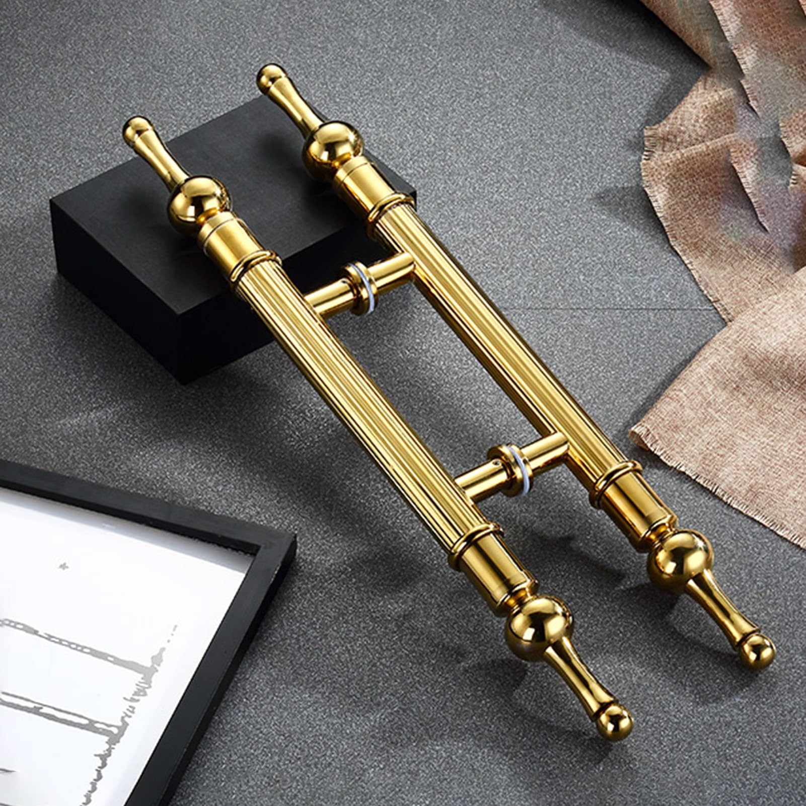 Poignée de porte rétro en acier inoxydable doré pour entrée de bureau élégante