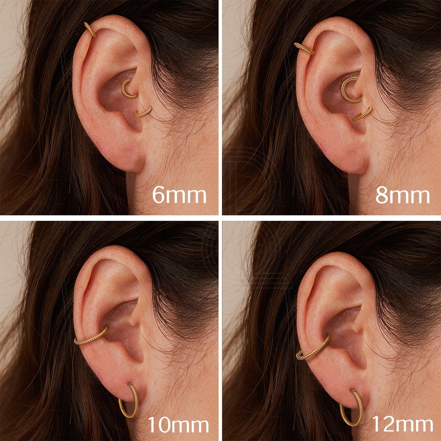 BodyBonita Articulés Piercing Nez Anneaux - 316L Acier Chirurgical Piercing Oreille Torsadées sans Couture Cartilage Septum Conque Tragus Tour Daith Hélix pour Femme Or/Noir/Argent 16G/18G