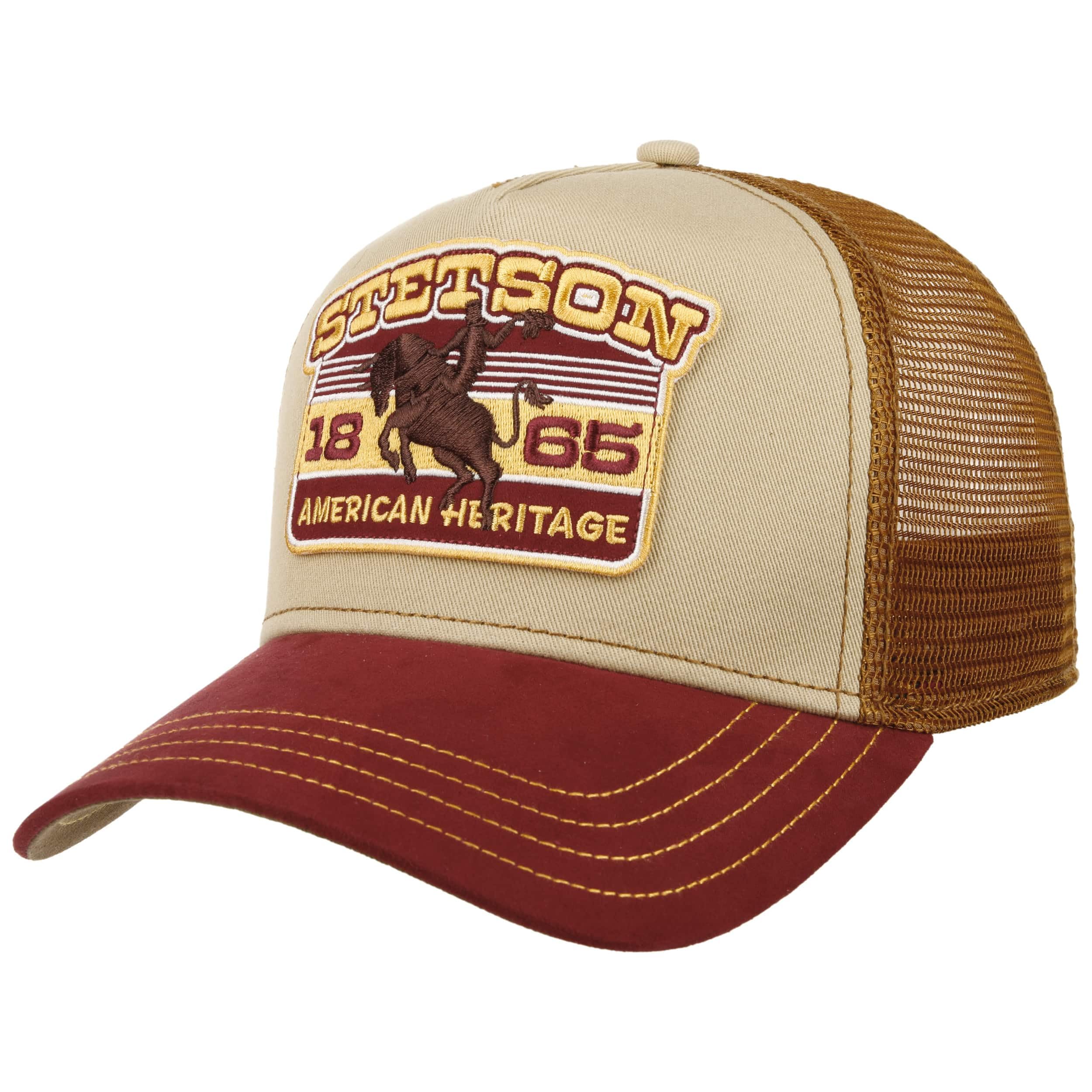 Stetson Heritage Rodeo Trucker Cap Snapback Mesh 100% Cotton Adjustable Men Summer Winter Beige-red