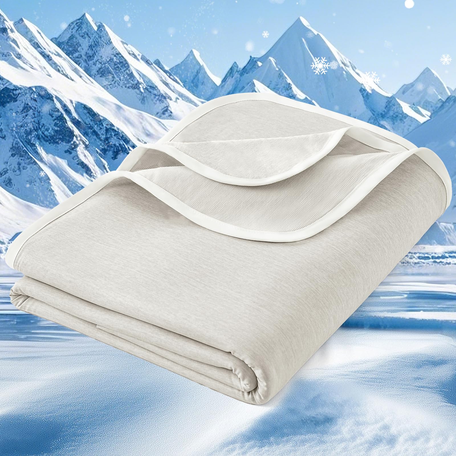 PHF Cooling Blanket Single Size 130 x 150 cm, Double-Sided Cooling for Hot Sleepers (Q-Max 0.46+), Lightweight Breathable Summer Blanket for Night Sweats with Rayon Derived from Bamboo, Grey