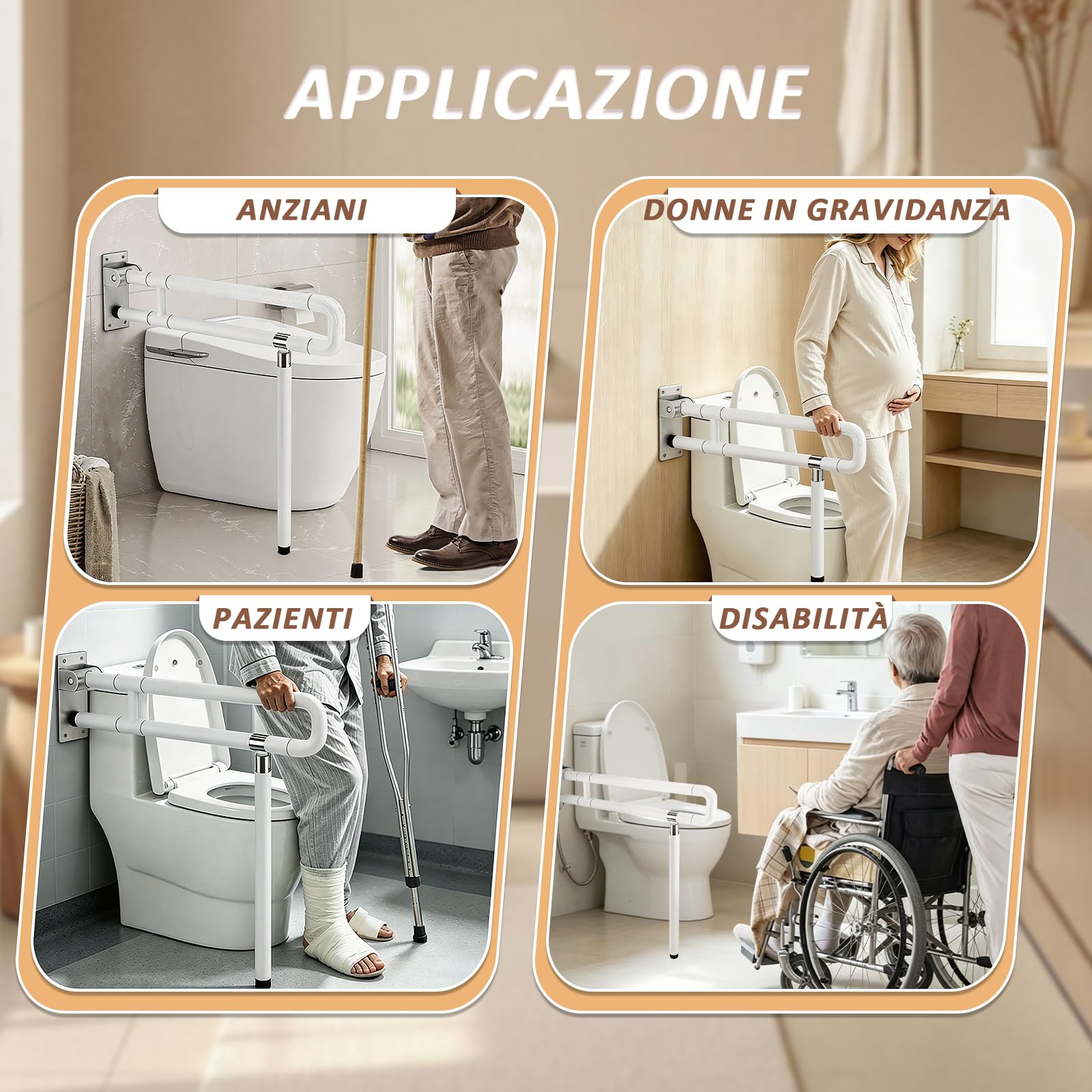 YUCHENGTECH Maniglione Bagno Disabili Ribaltabile 75cm Maniglia Doccia Anziani Acciaio Inox Maniglione per WC per Anziani Disabili Incinta,Supporta 150KG,Bianco