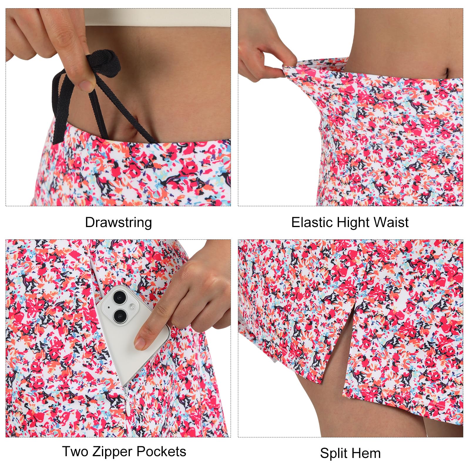 beroy Falda pantalón larga de 28 pulgadas para mujer con 2 bolsillos, falda modesta con pantalones cortos debajo de faldas largas de cintura alta