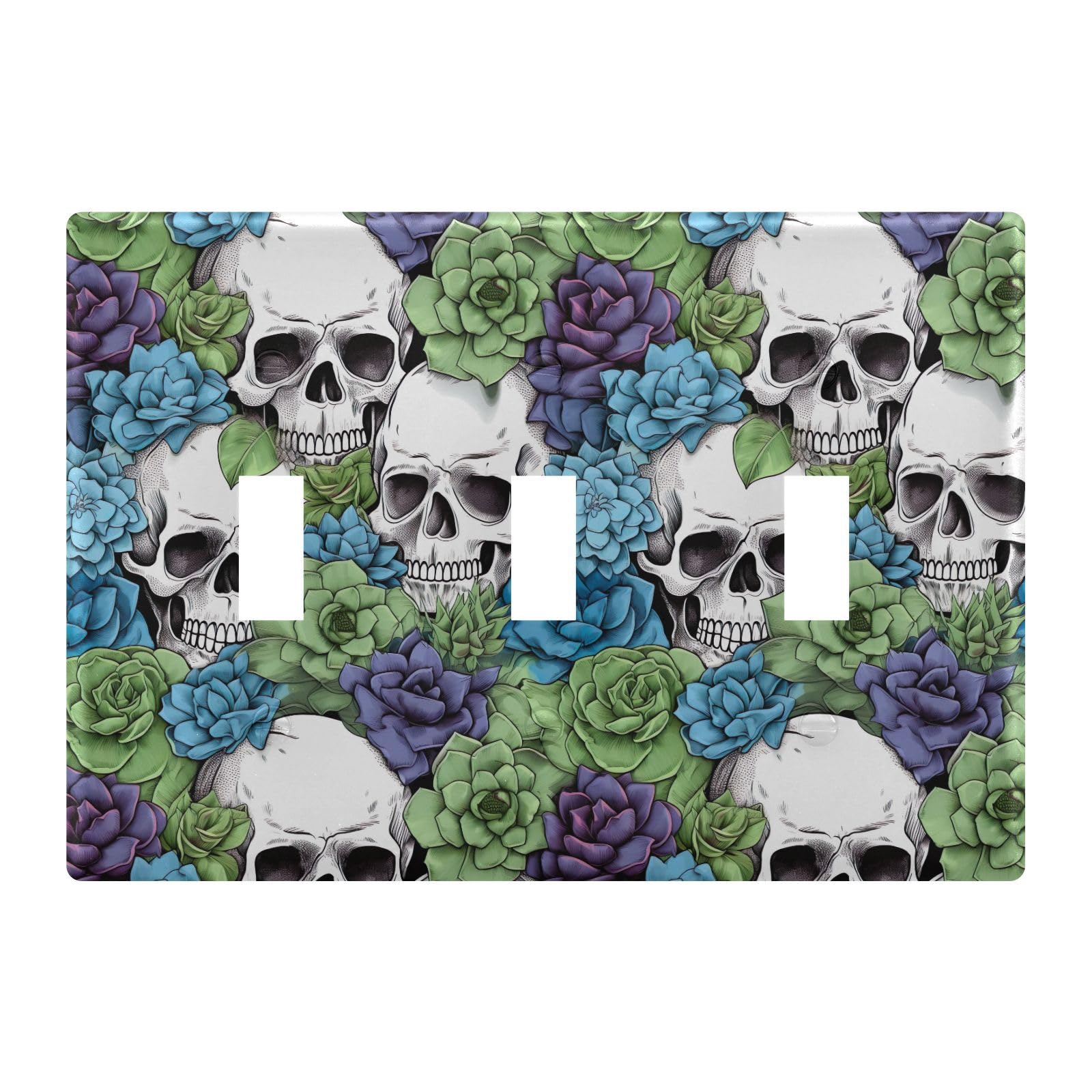 Light Switch Cover Skull Succulents Wall Plates for Electrical Outlets 3 Gang 202b3339