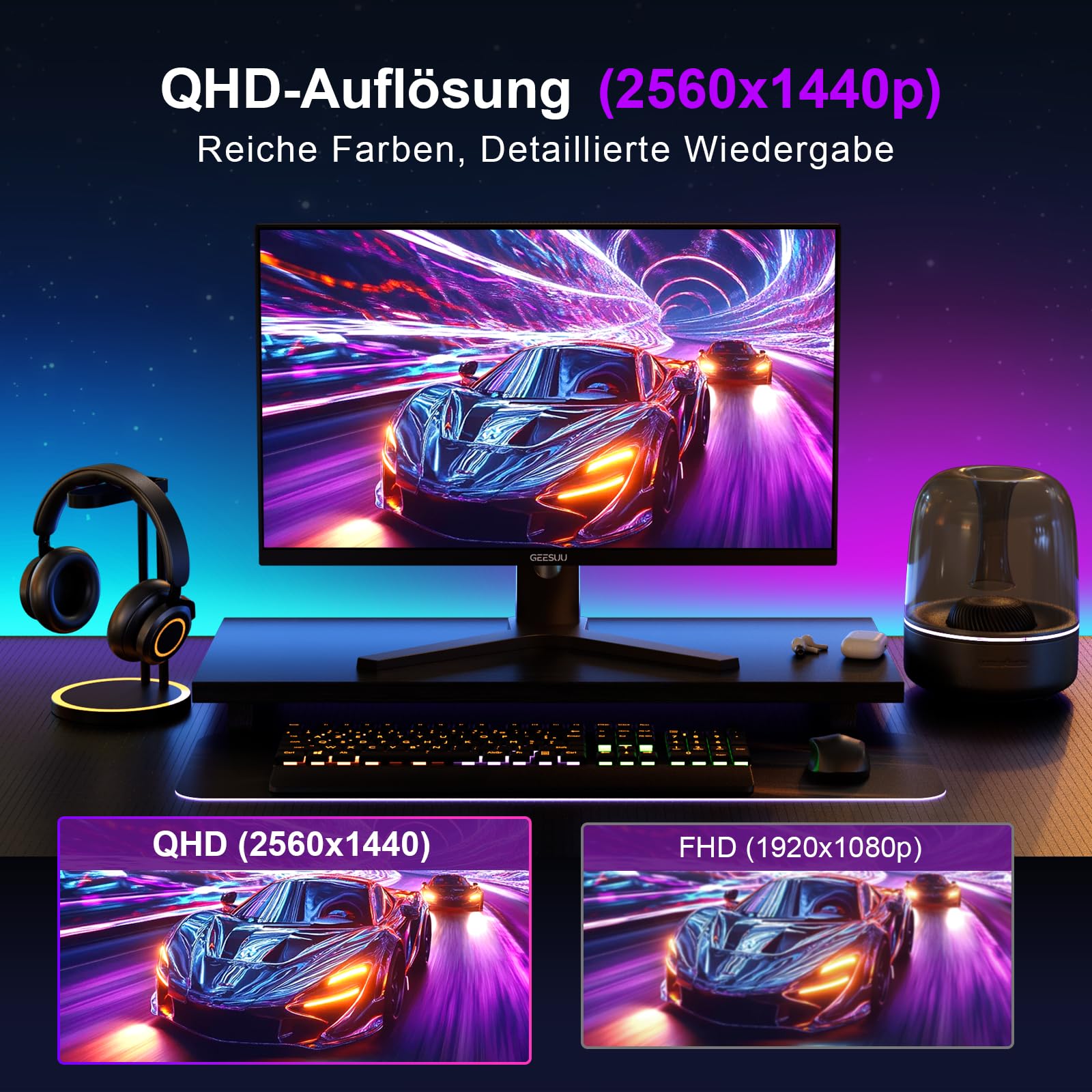 27 Inch Gaming Monitor, Computer Monitors 200Hz, PC Display QHD 1440p, IPS, 1ms, 95% DCI-P3, Eye-Care, Lowblue, HDMI 2.1 & DP 1.4