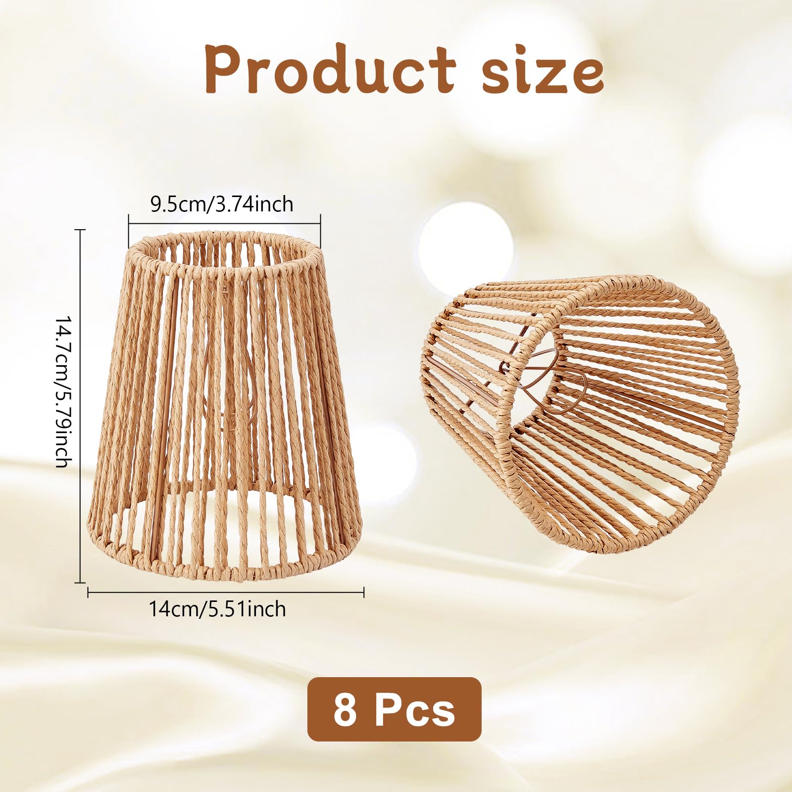 Set di 8 paralumi affusolati in tessuto intrecciato, stile bohémien, per lampade da tavolo, lampade da parete, lampade da soffitto, lampadine a candela, soggiorno, camera da letto