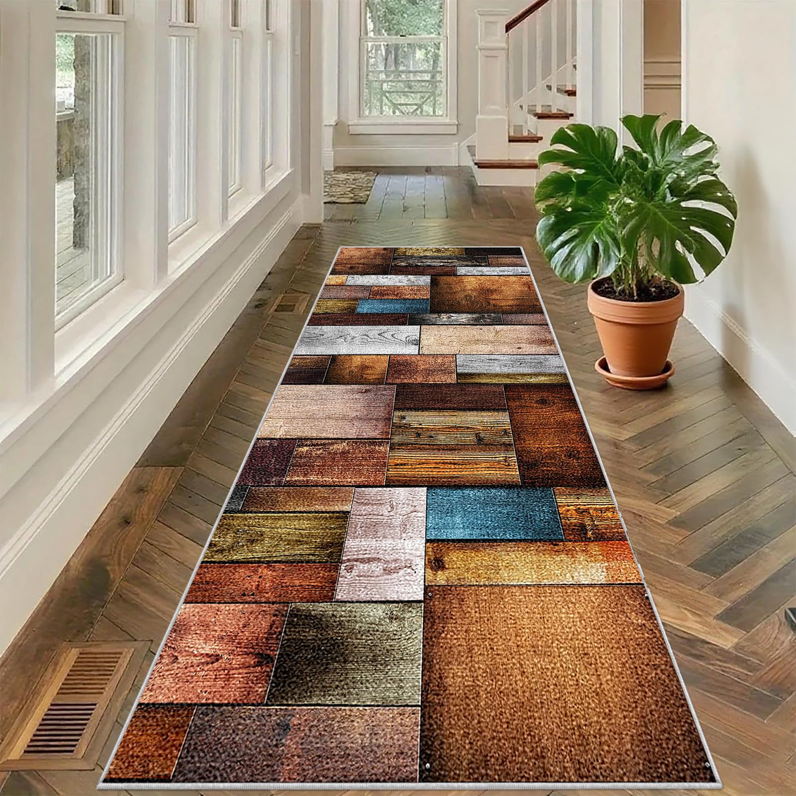 Tehocwiz K-521 Hallway Runner Rug, Non Slip Narrow Hall Runner, Low Pile Entryway Runner Rugs, Washable Kitchen Rugs, Carpet Runner For Hallway Kitchen Entryway Laundry Room 40 X 200 Cm