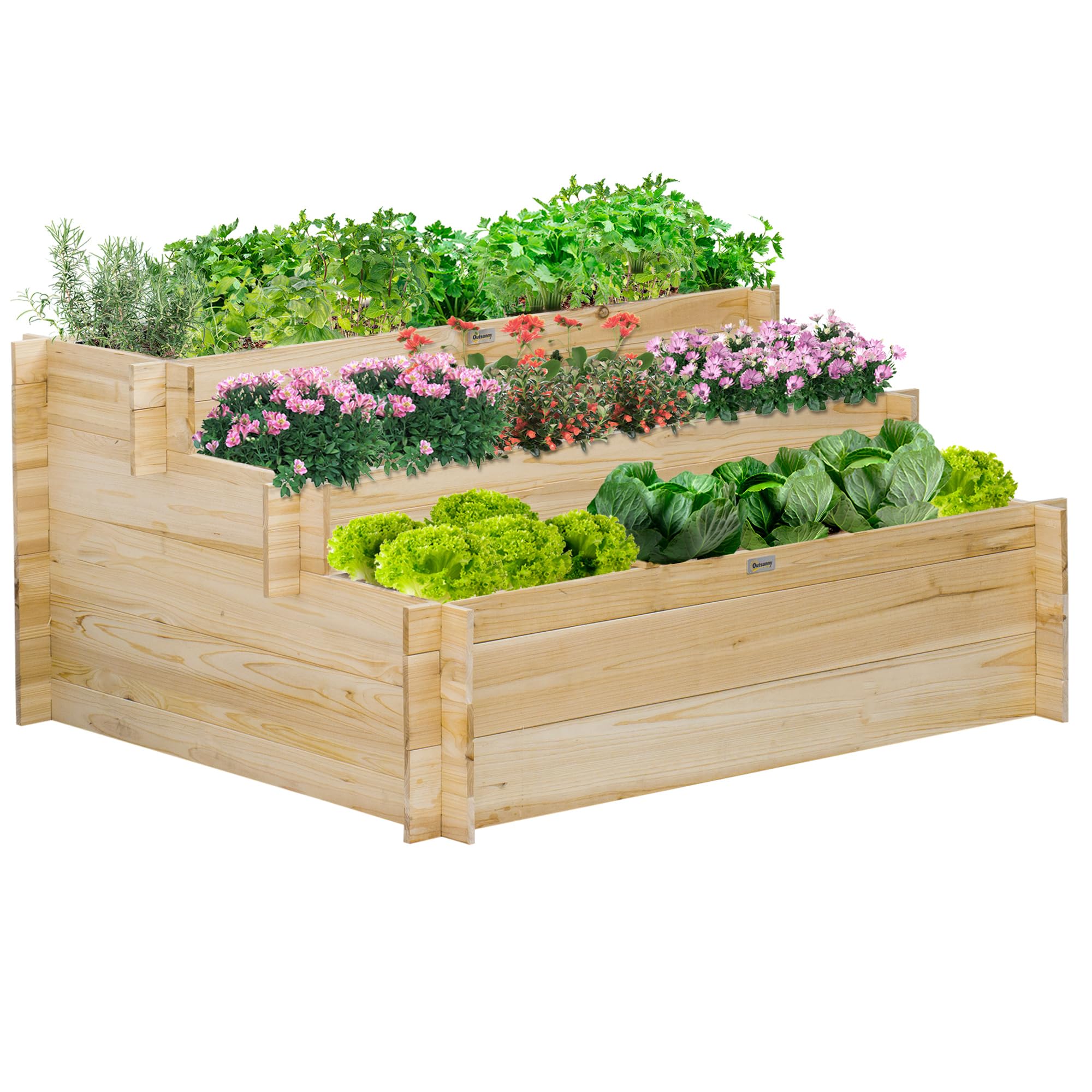 Outsunny Jardinière sur Pieds 3 Niveaux 117L x 100l x 54H cm Bois Naturel