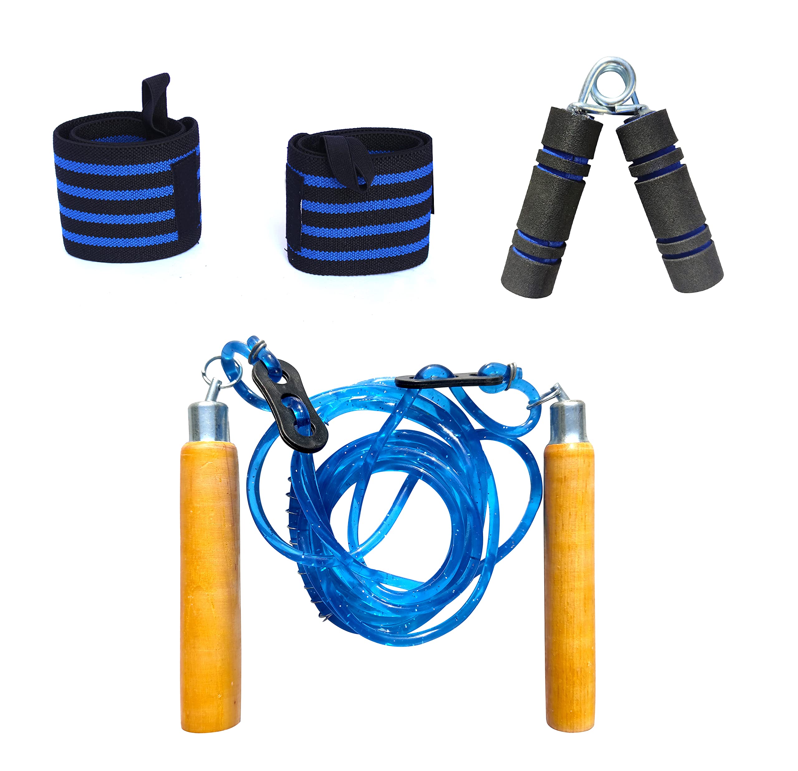 BOLDUP Skipping Ropes Adjustable Men's Jump Rope Workout Rope for Men & Women Gym/Exercise Rope |1 pc skipping Rope Wooden handle | 1 Pair hand wrist | 1 Pc hand grip foam BLUE Colour (BLUE)-image-10