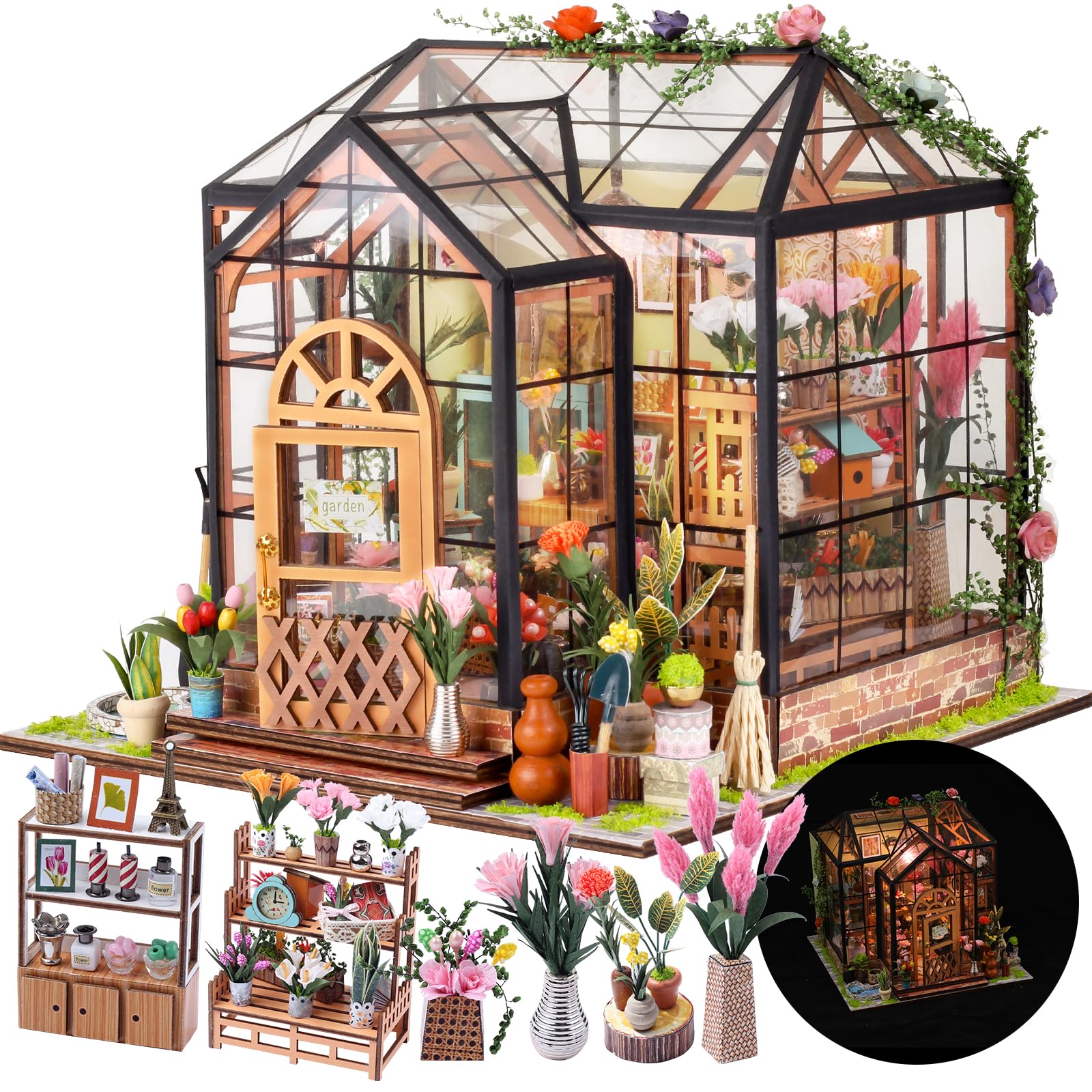 CRIOLPO Miniatura casa delle Bambole, Fai da Te Kit di Dollhouse di Legno, DIY Casa delle Bambole in Legno Majestic Mansion con Accessori e Mobili Book Nook Kit(Stanza dei fiori di Jenny)