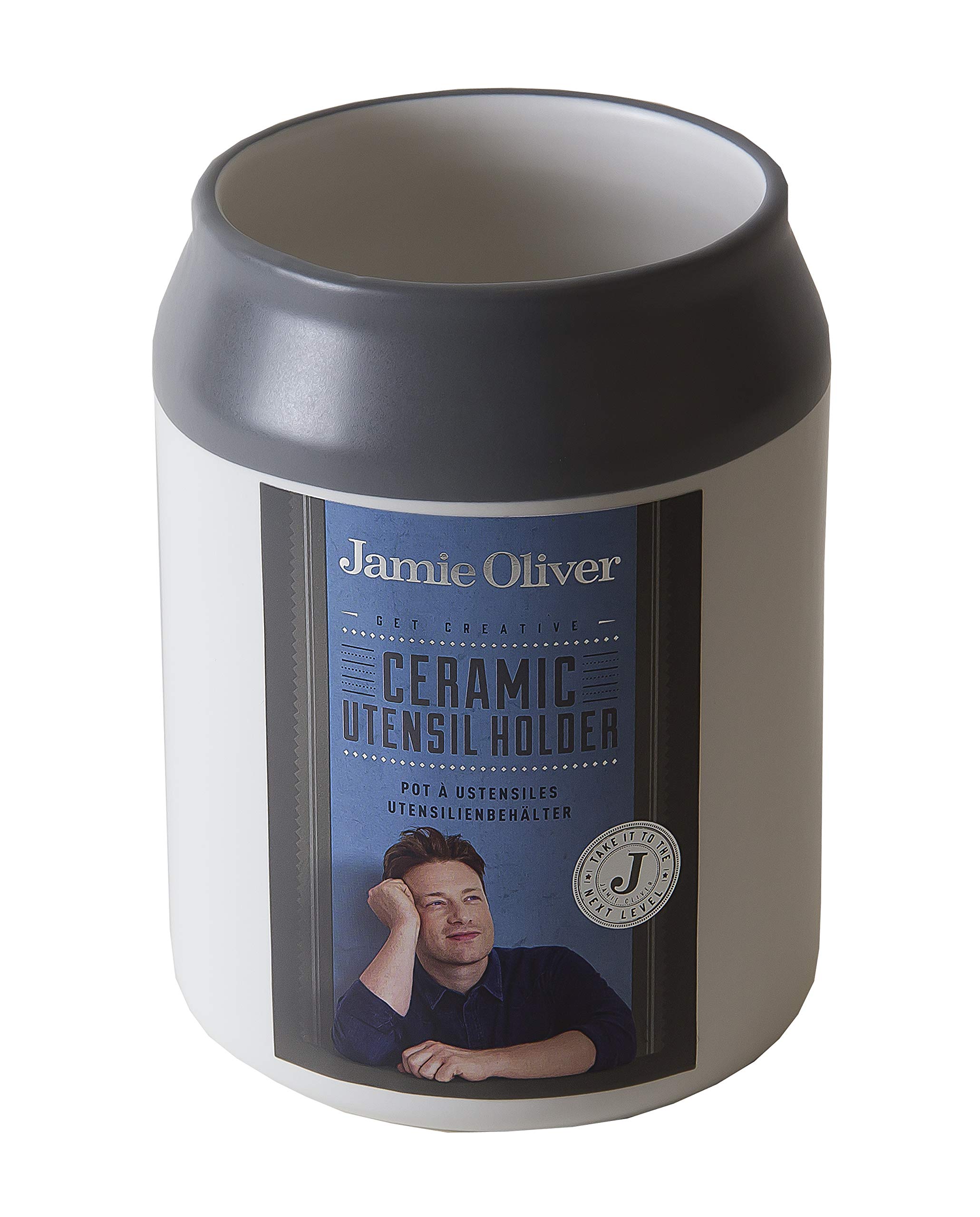 Jamie Oliver Keramik Utensilienbehälter Storage, cremeweiß, anthrazit, 12 x 12 x 15,5 cm