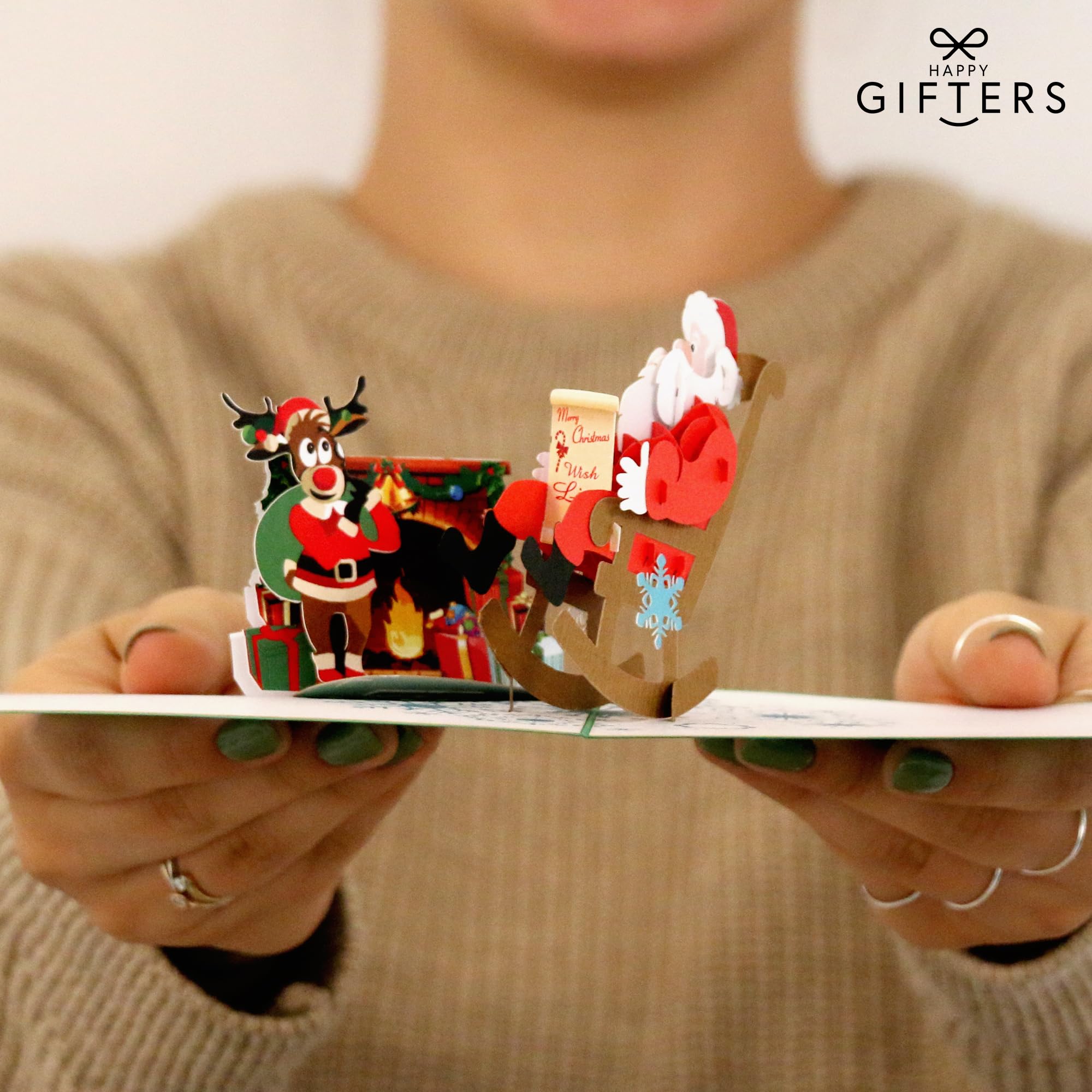 HAPPY GIFTERS Santa Claus Fireplace Pop Up Cards, 3D Greeting Pop Up Cards, Xmas Gifts Pop Up Card - Image 4