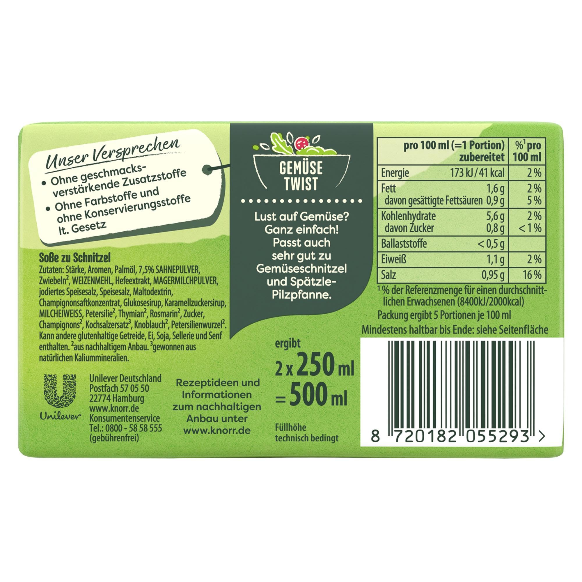 Knorr Schnitzel Soße leckere helle Soße ohne geschmacksverstärkende Zusatzstoffe 18x 2er Pack