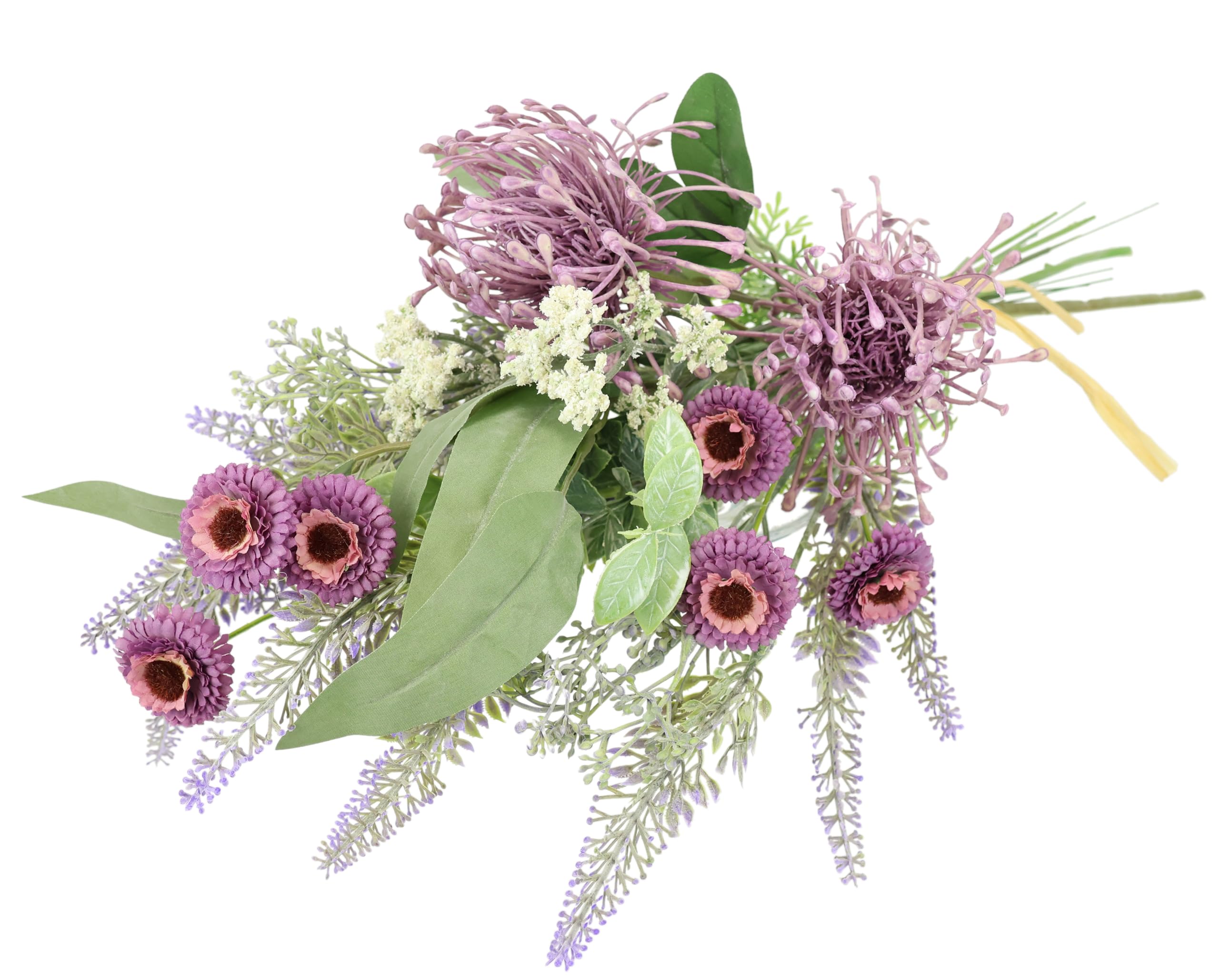 Flair Flower Bukiet sztucznych kwiatów Protea, cynie, lawenda, 50 cm, bukiet kwiatów, jedwabne kwiaty, dekoracja stołu, ozdoba na grób