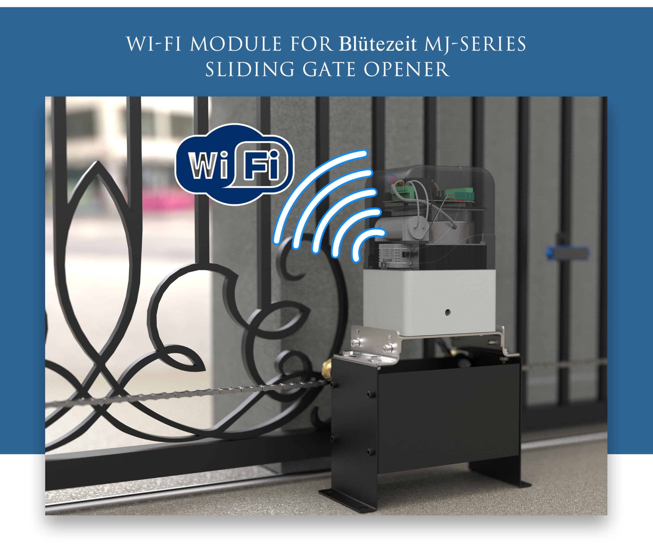 Blütezeit Moduł WiFi do otwierania bram przesuwnych MJ (MJ300/MJ400) - Smart App Control, kompatybilny z Alexa/Google/Siri, 2,4 GHz, obsługuje dodatkowe akcesoria 433 MHz, cykl z jednym przyciskiem