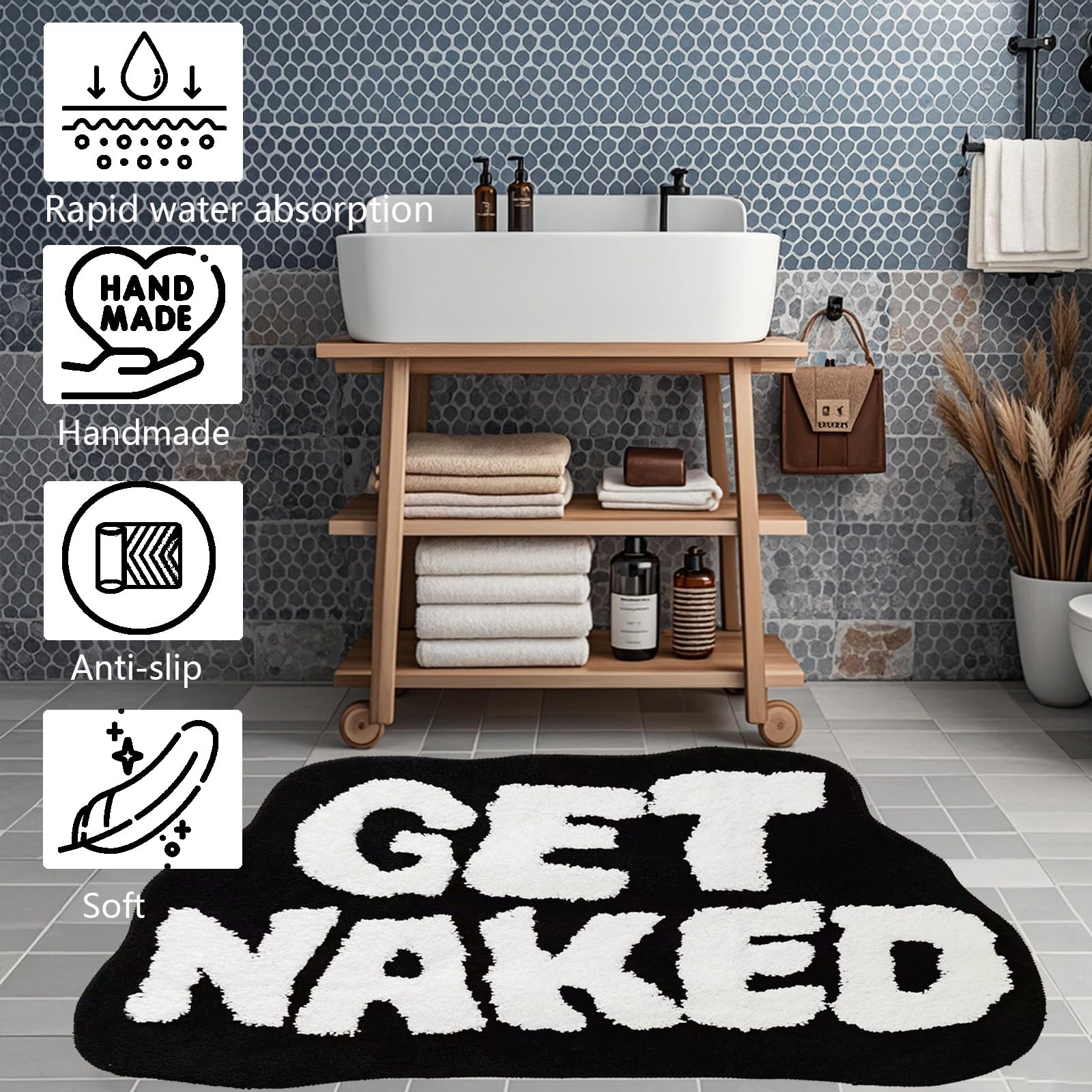 Alfombra de baño Get Naked de 16 x 29 pulgadas, ultra absorbente, antideslizante, de secado rápido, lavable a máquina, bonita y divertida, ideal para tu baño 2
